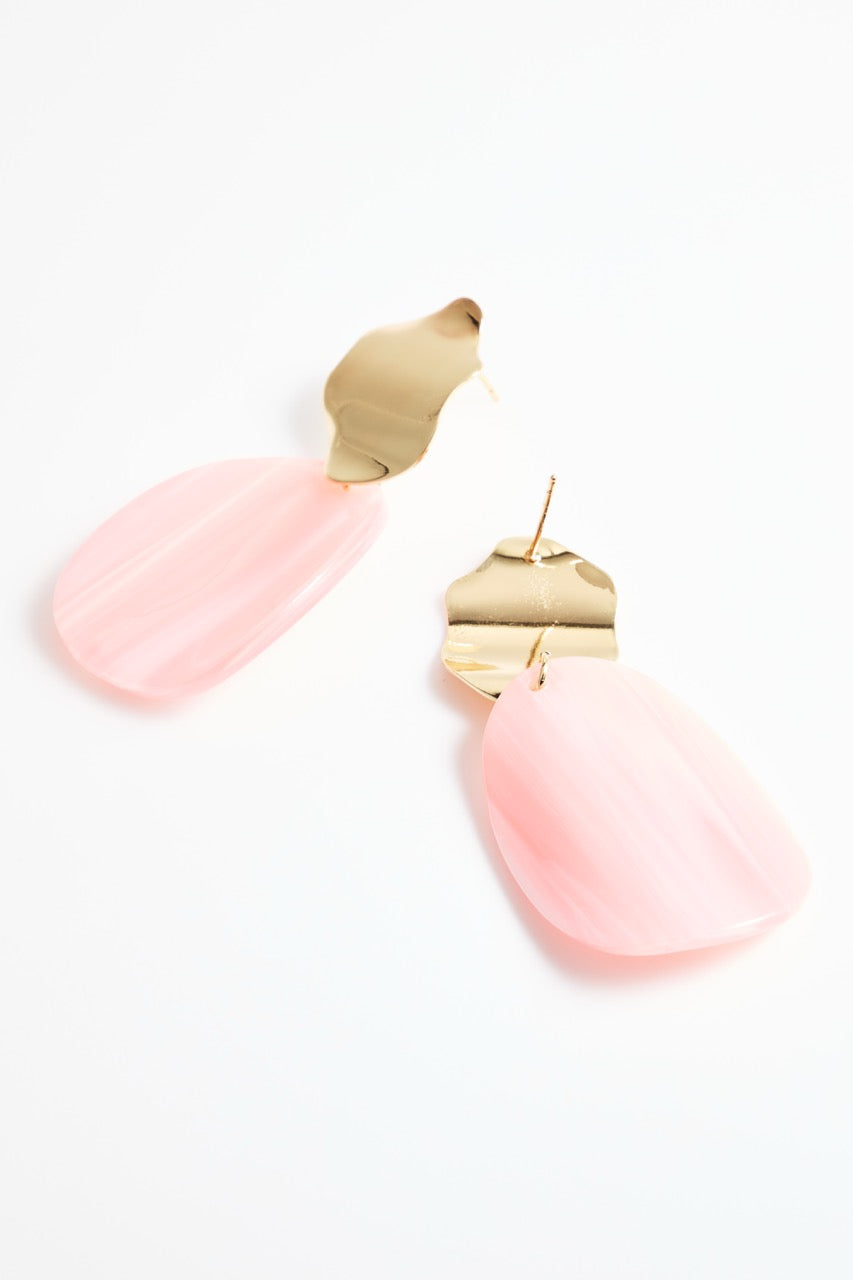 Gold & Pink Oval Drop Earrings