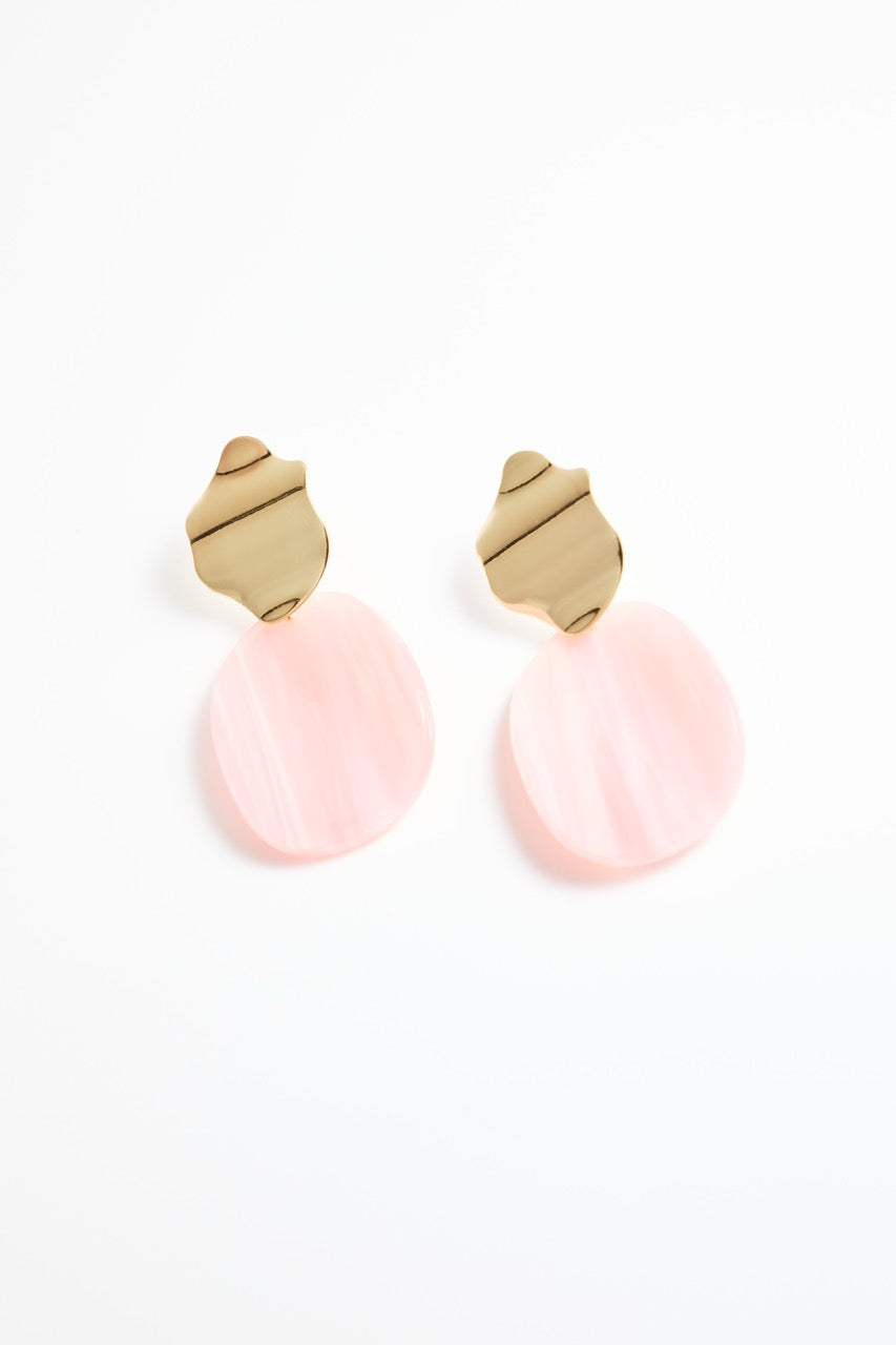 Gold & Pink Oval Drop Earrings