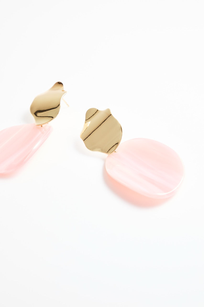 Gold & Pink Oval Drop Earrings