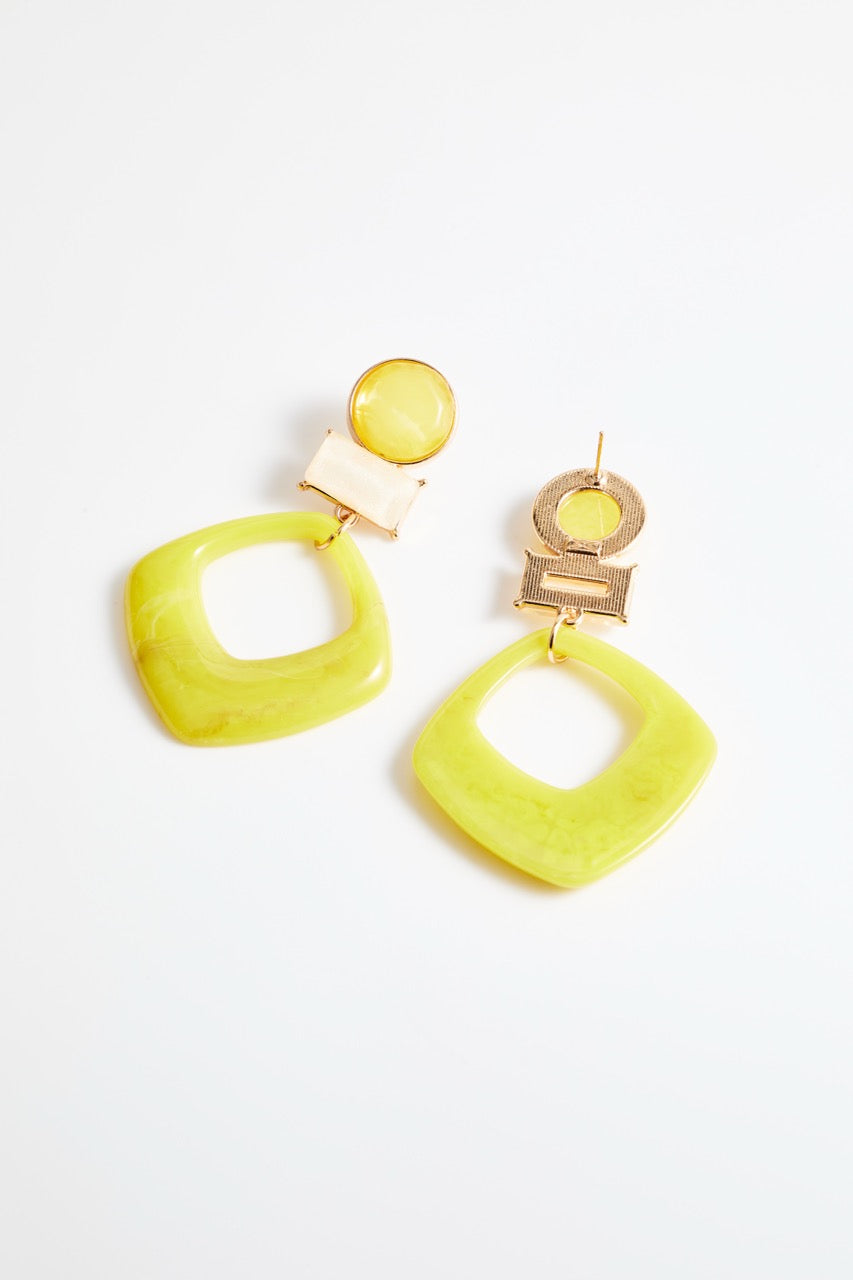 Yellow Square Drop Earrings