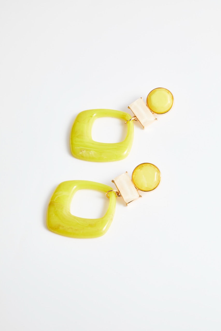 Yellow Square Drop Earrings