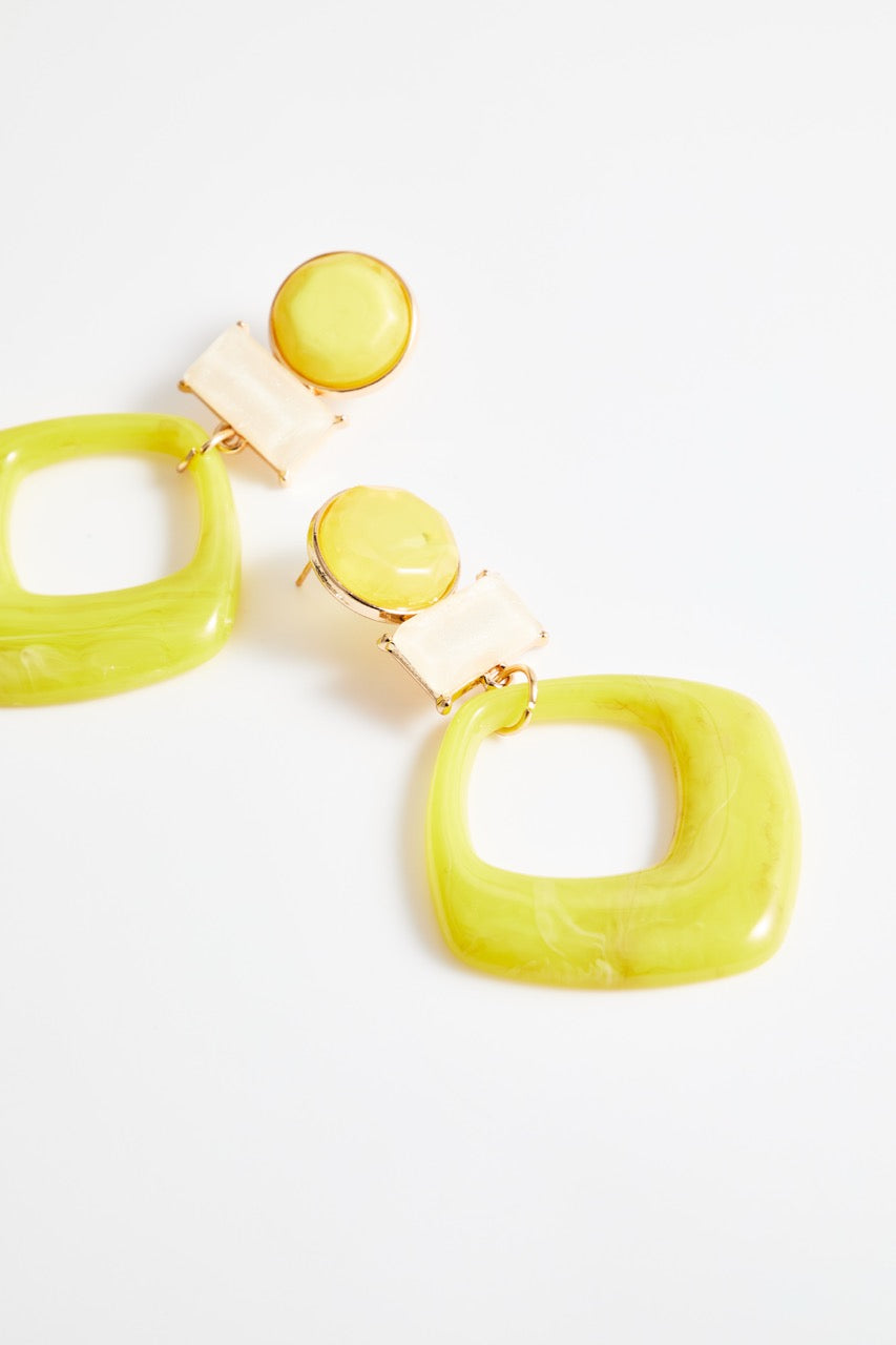 Yellow Square Drop Earrings