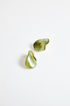 Green & gold marble Teardrop Stud Earrings