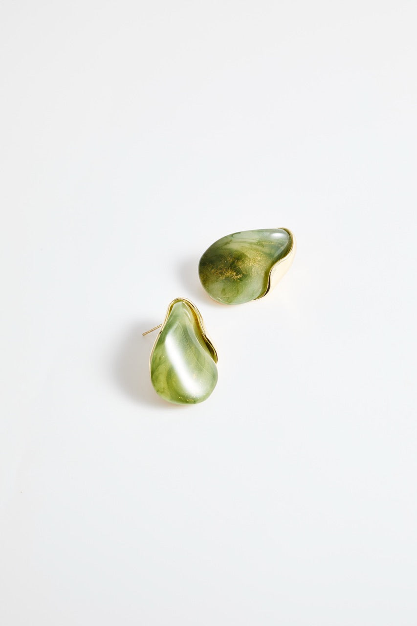 Green & gold marble Teardrop Stud Earrings