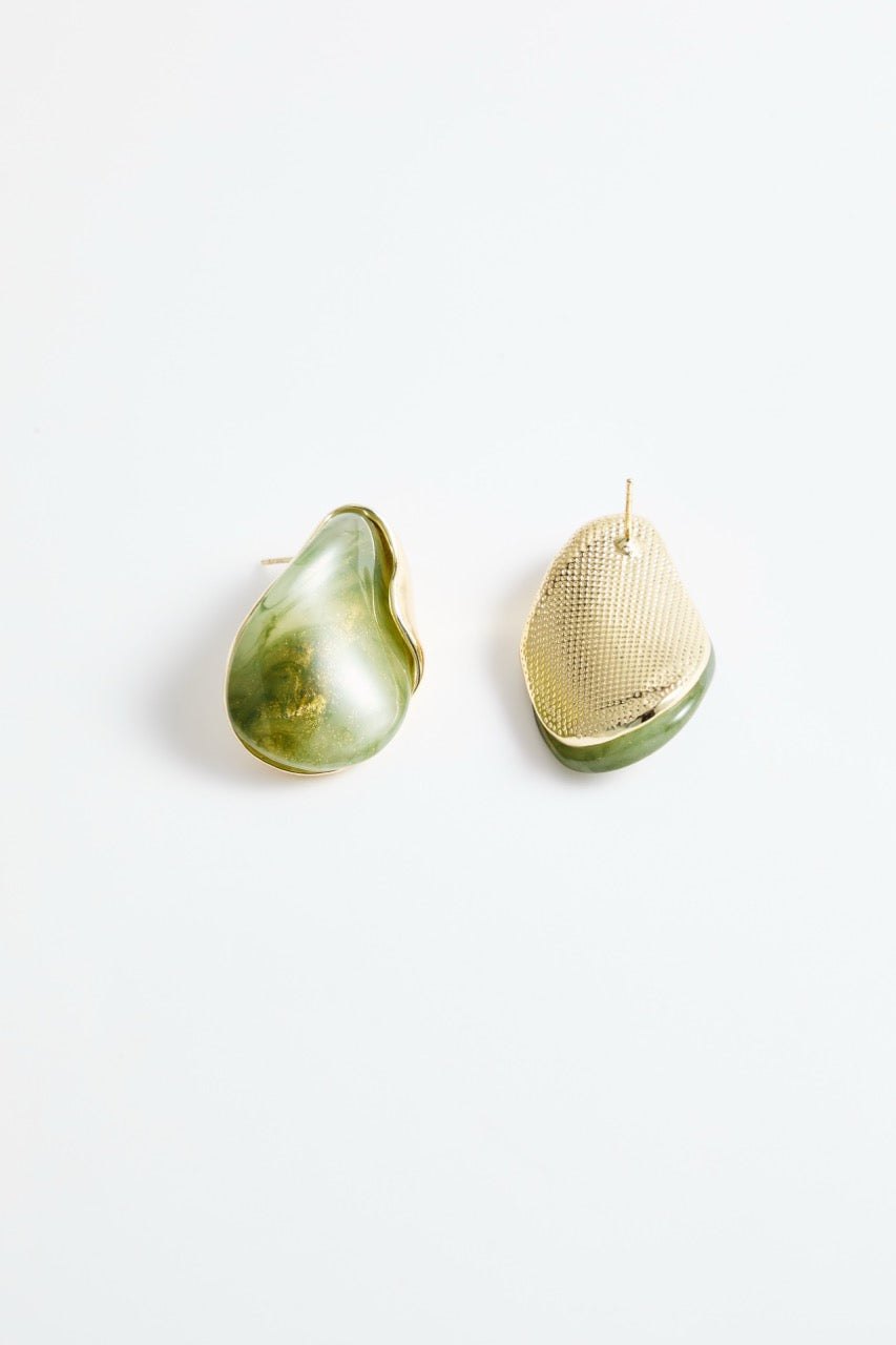 Green & gold marble Teardrop Stud Earrings