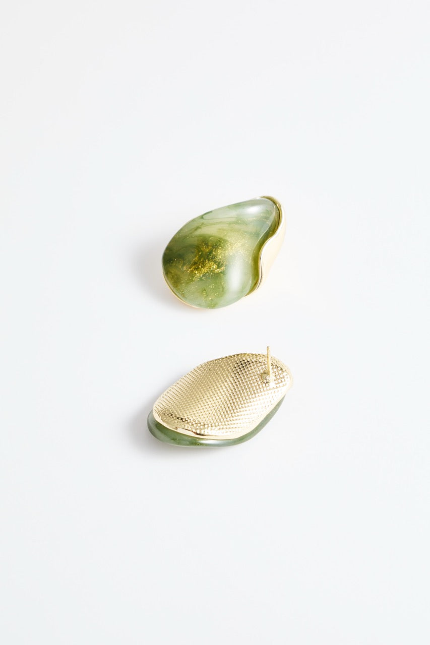 Green & gold marble Teardrop Stud Earrings