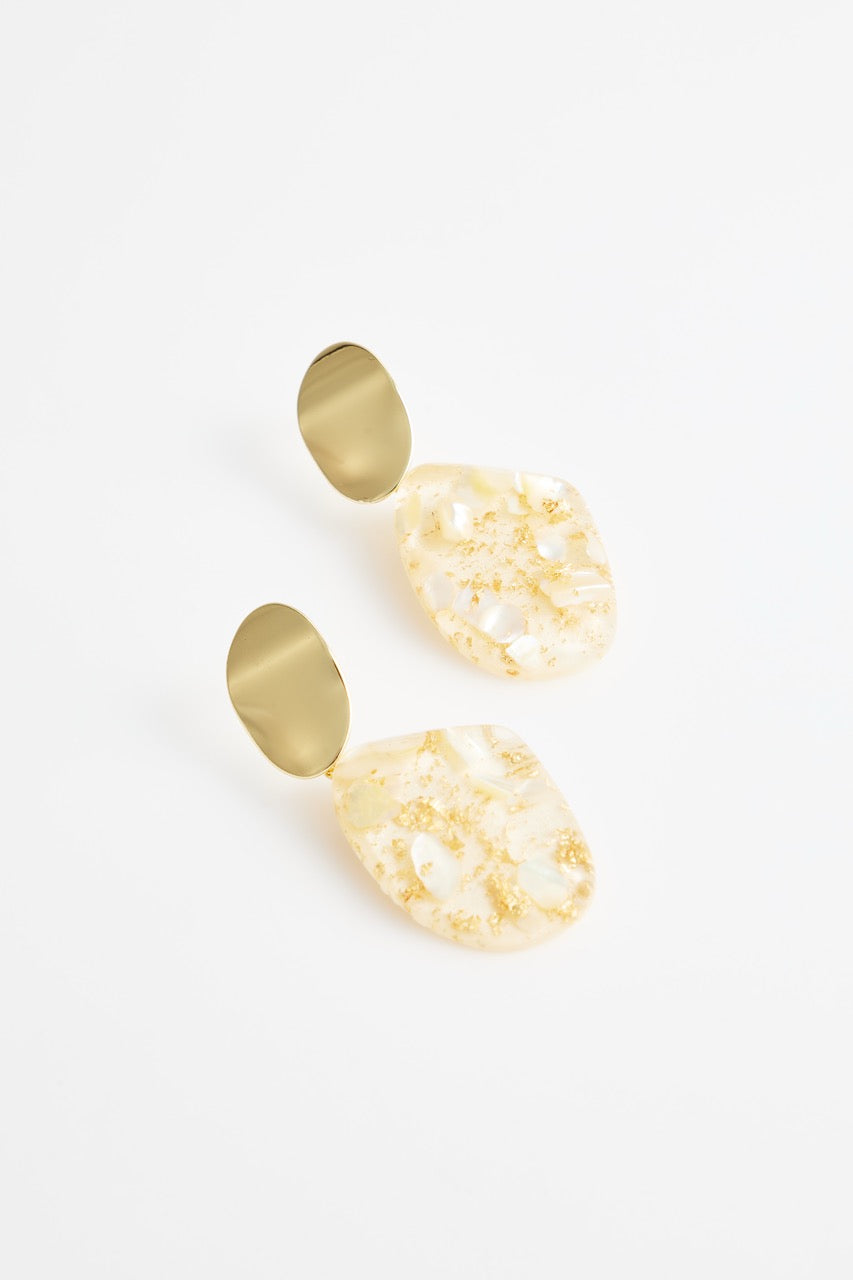 Gold plated studded stone drop earrings