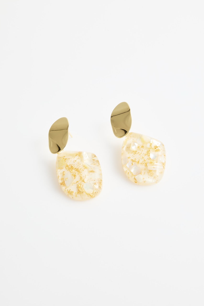 Gold plated studded stone drop earrings