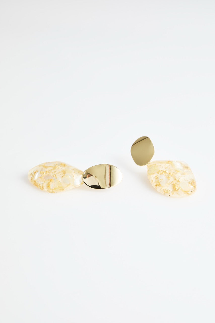 Gold plated studded stone drop earrings