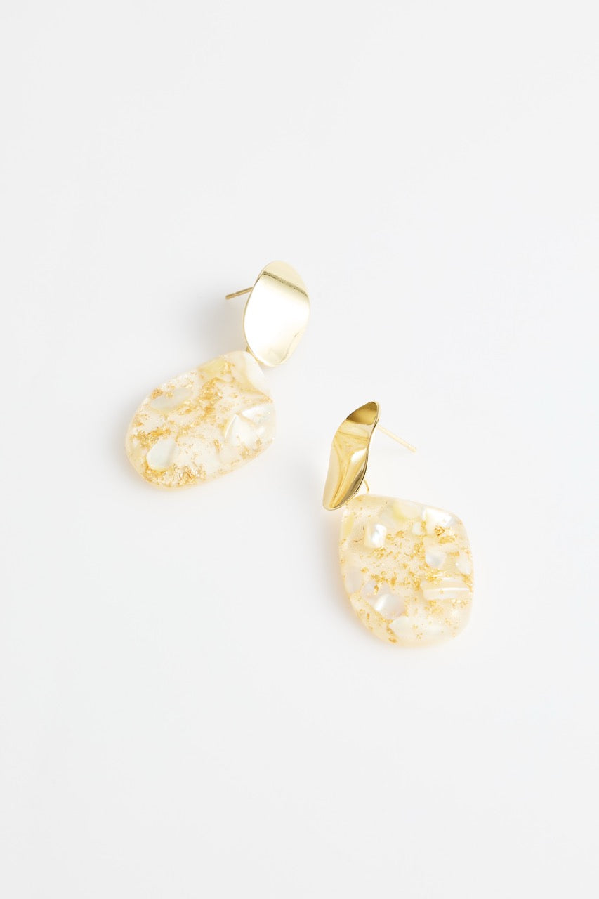 Gold plated studded stone drop earrings
