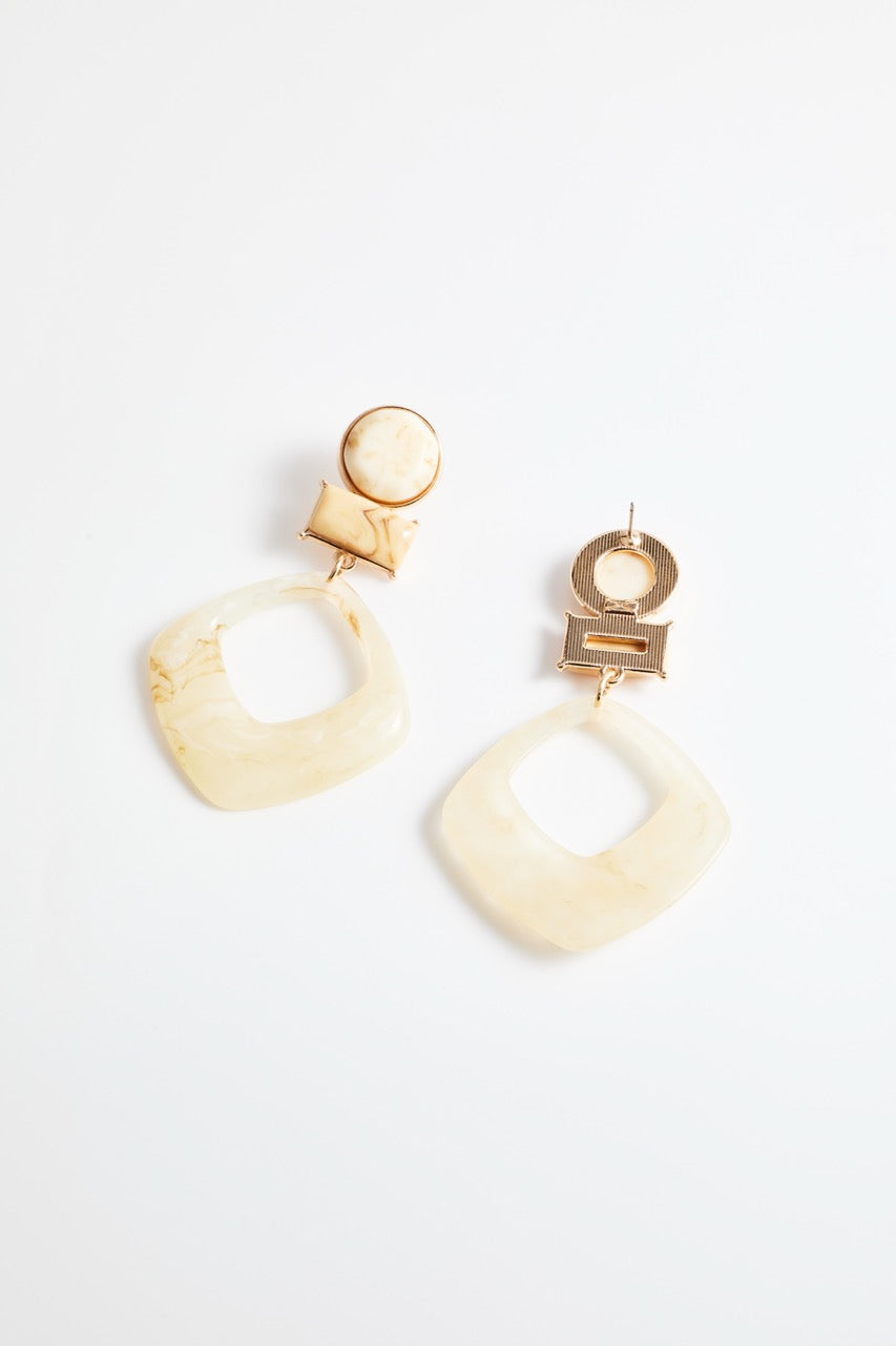 Beige Marble Geometrical Dangle Earrings Pair