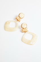 Beige Marble Geometrical Dangle Earrings Pair