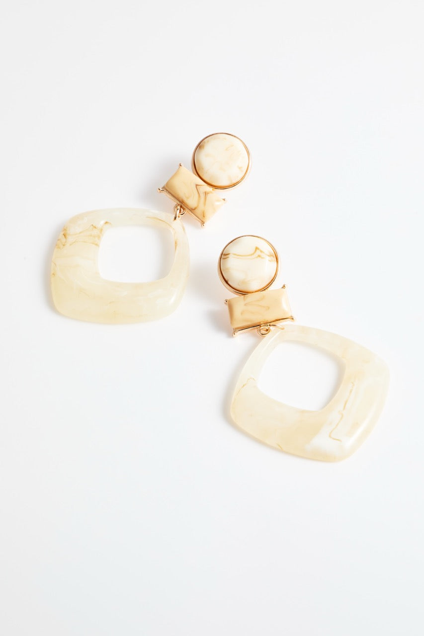Beige Marble Geometrical Dangle Earrings Pair