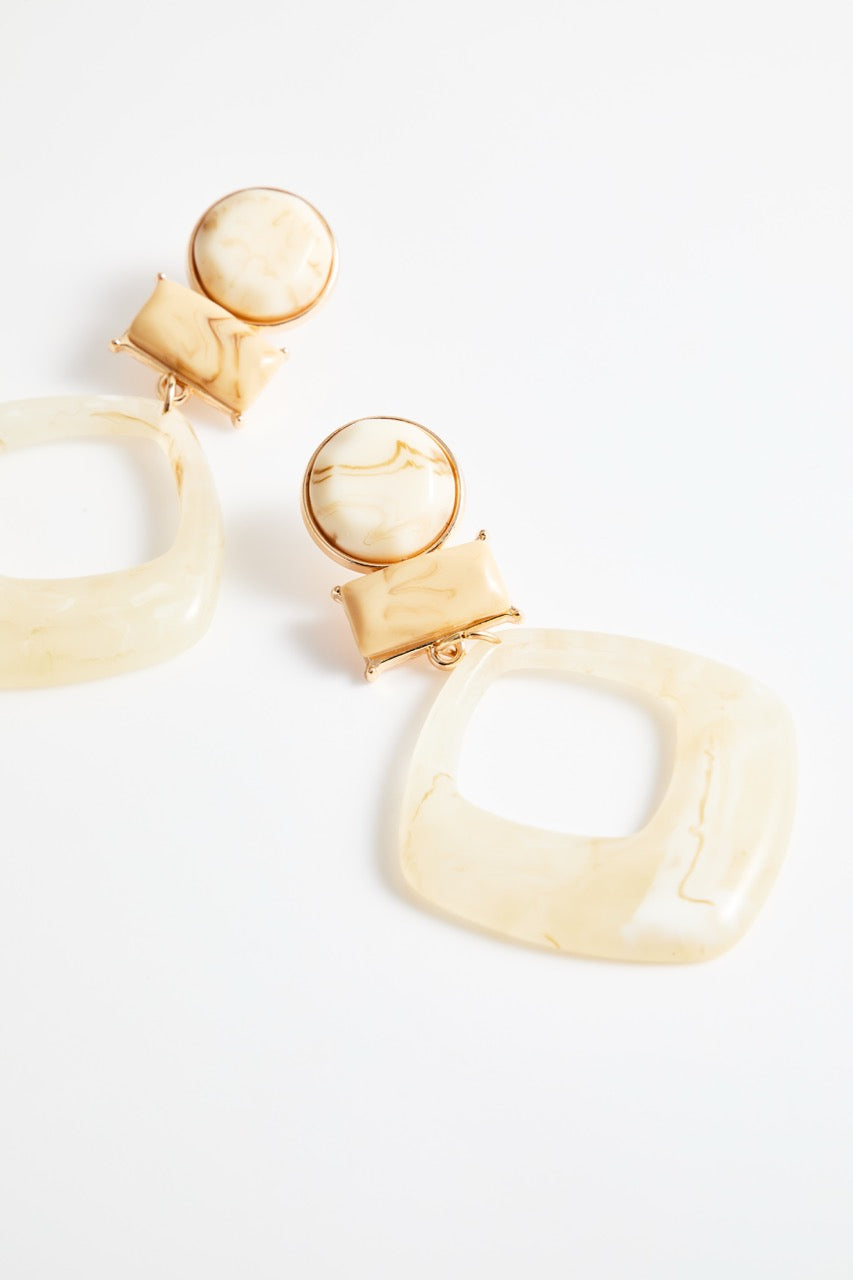Beige Marble Geometrical Dangle Earrings Pair