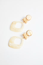 Beige Marble Geometrical Dangle Earrings Pair