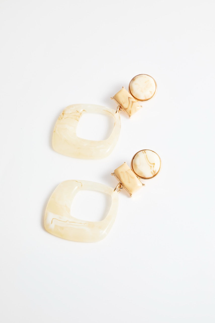 Beige Marble Geometrical Dangle Earrings Pair