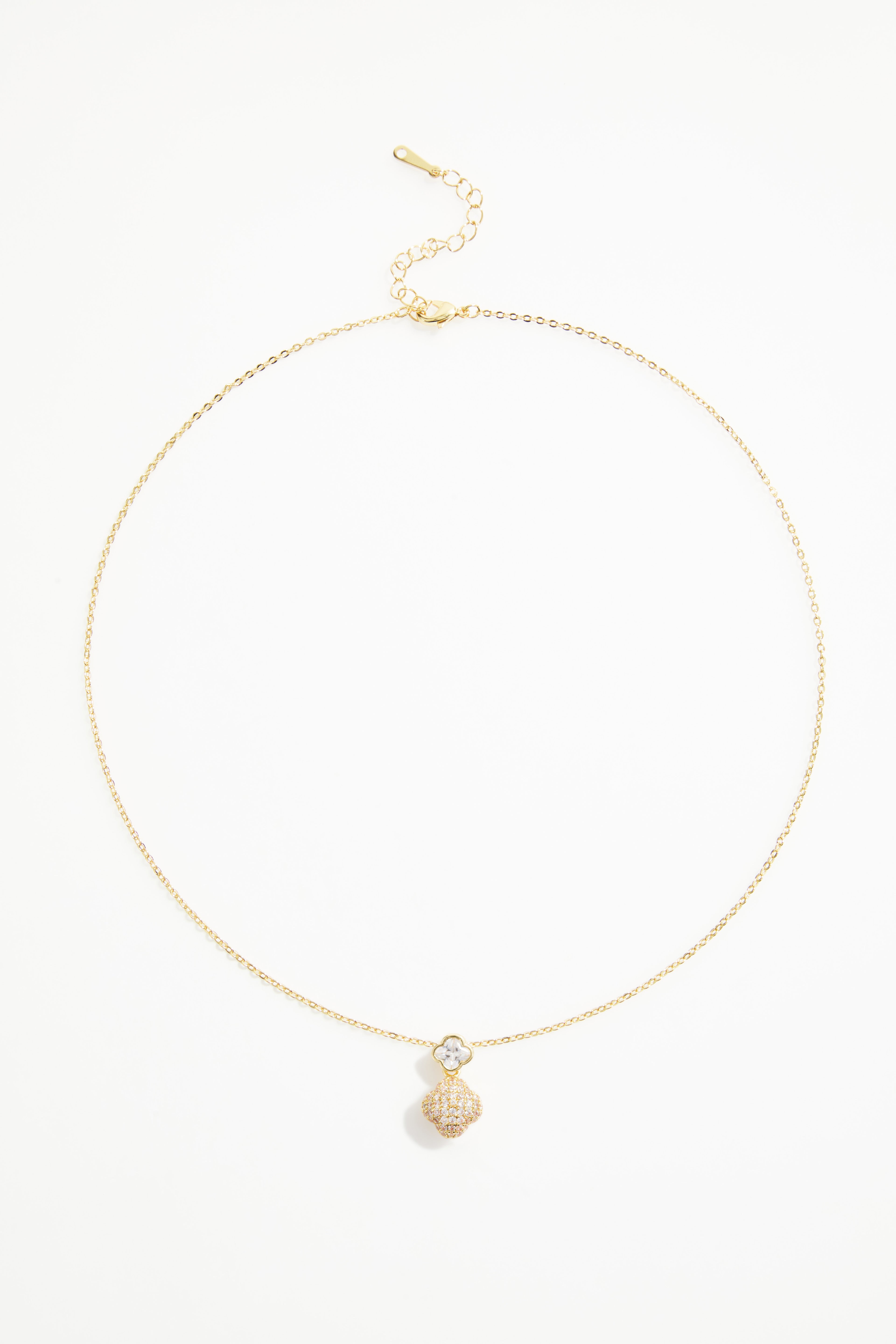 Gold-Plated Clover CZ Necklace & Earrings Set for Women