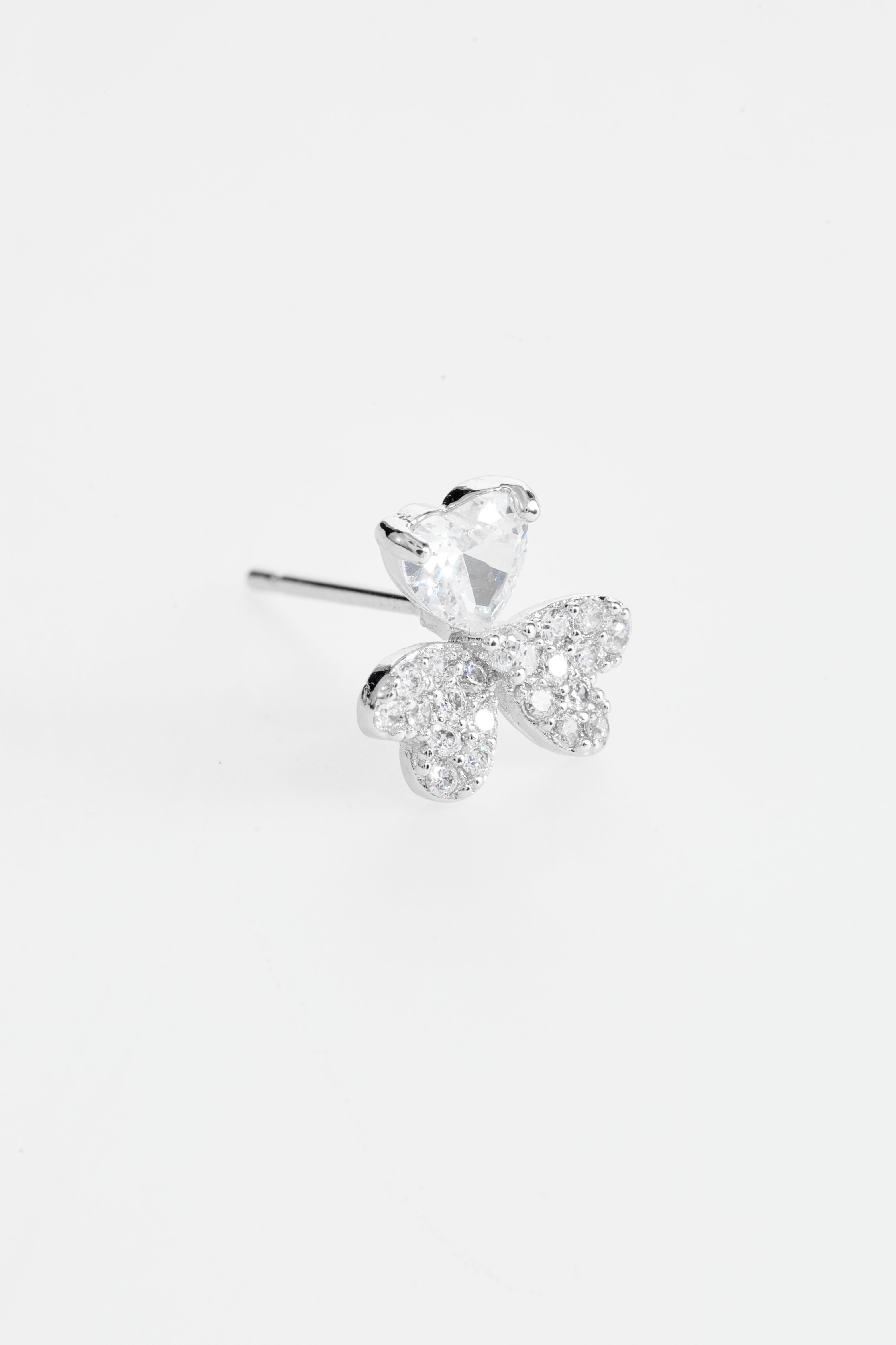 Silver-Plated Butterfly/Clover & Pearl Stud Earring Set of 3 for Women