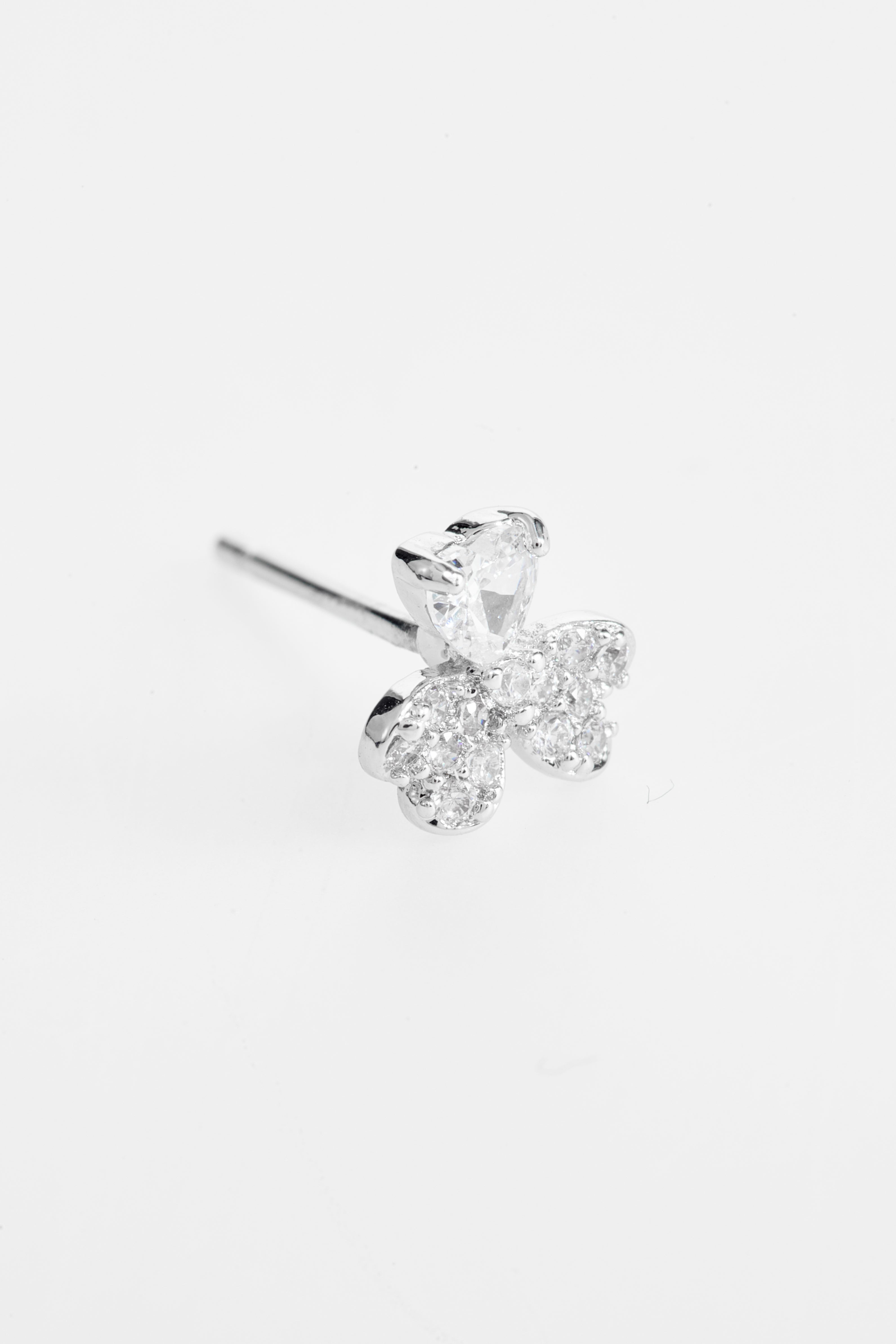 Silver-Plated Butterfly/Clover & Pearl Stud Earring Set of 3 for Women