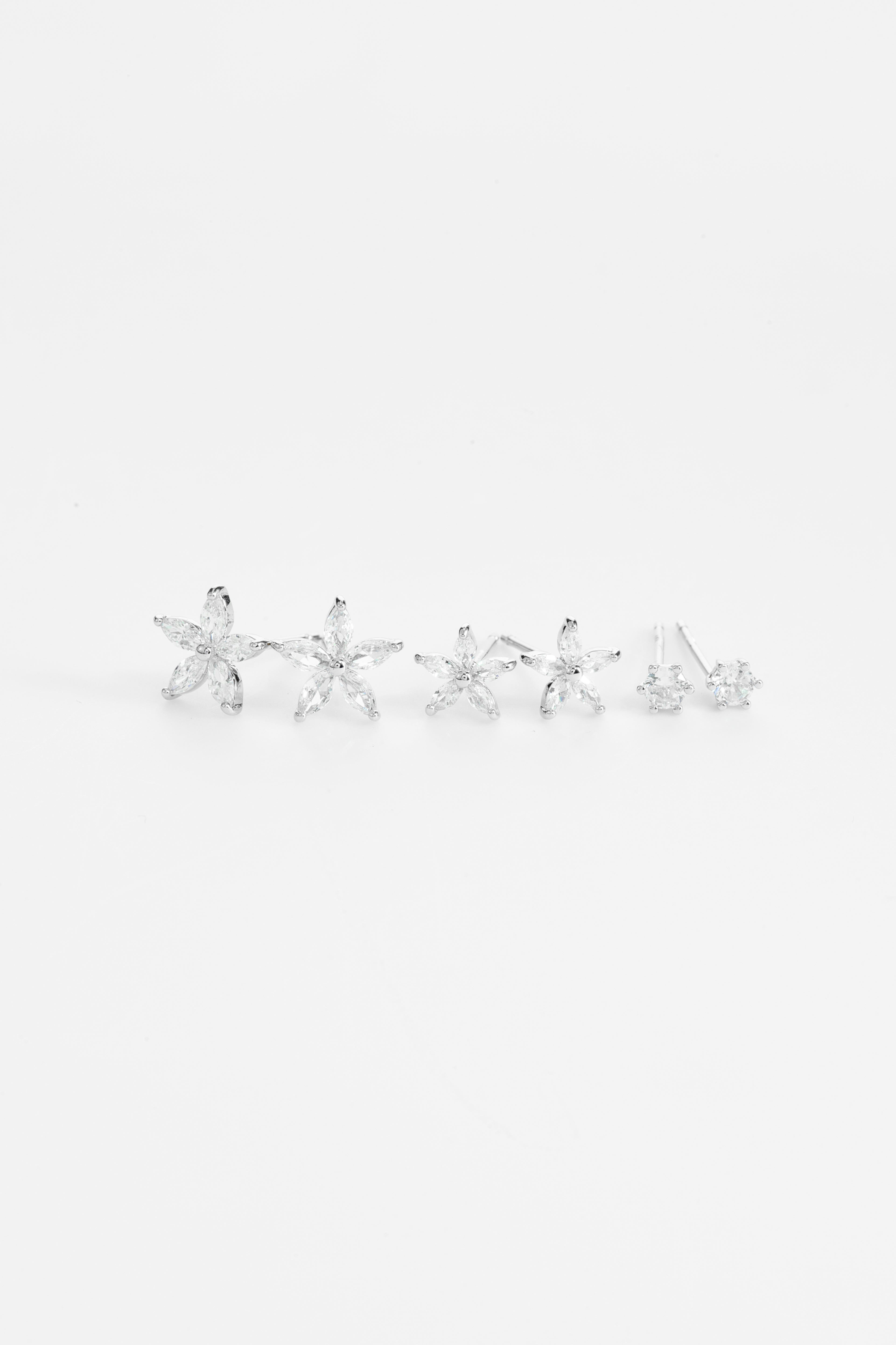 Silver-Plated Orion CZ Star Stud Earring Set of 3 for Women