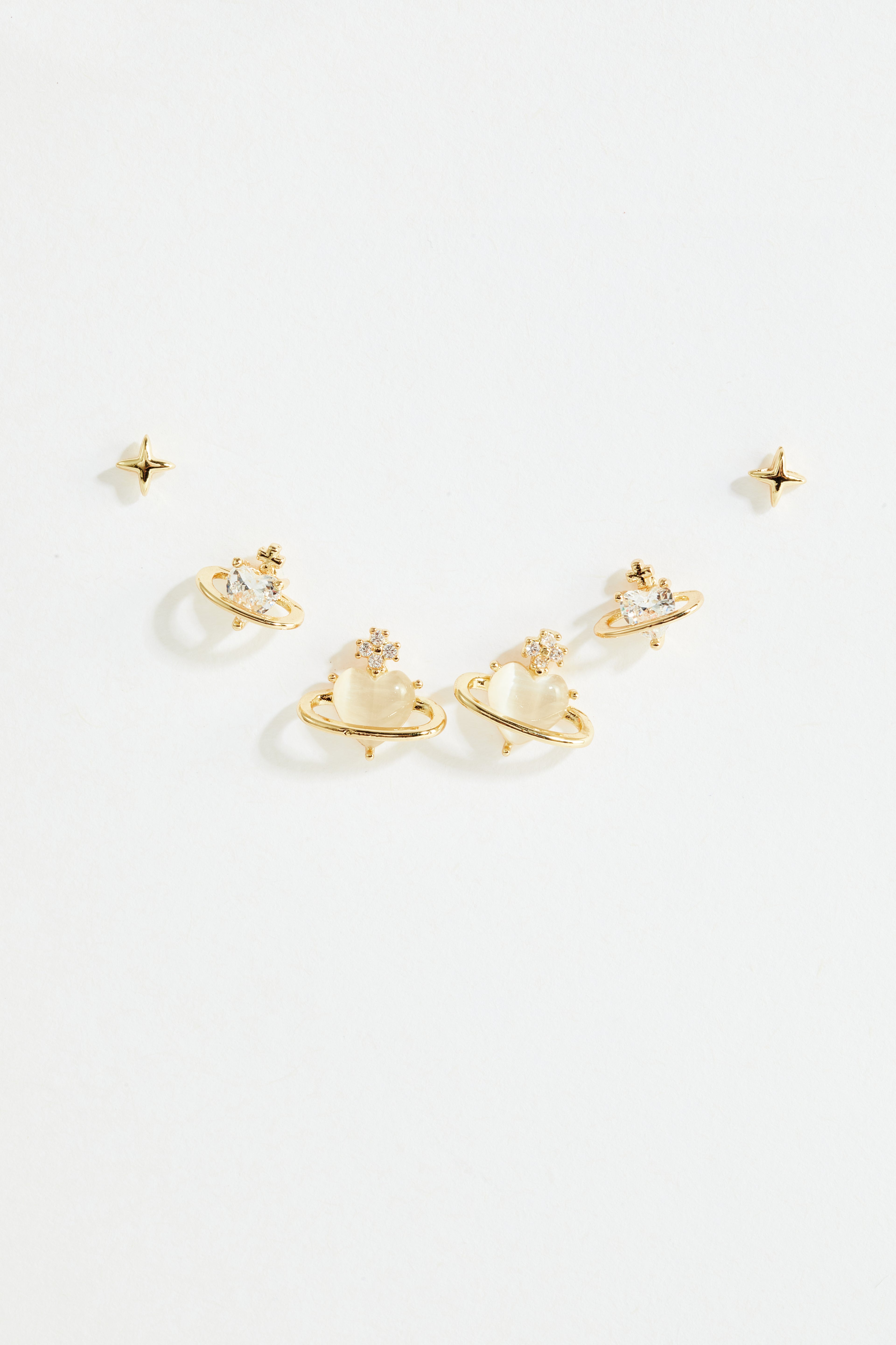 Gold-Plated Orb Heart in CZ Earrings set of 3 for Women