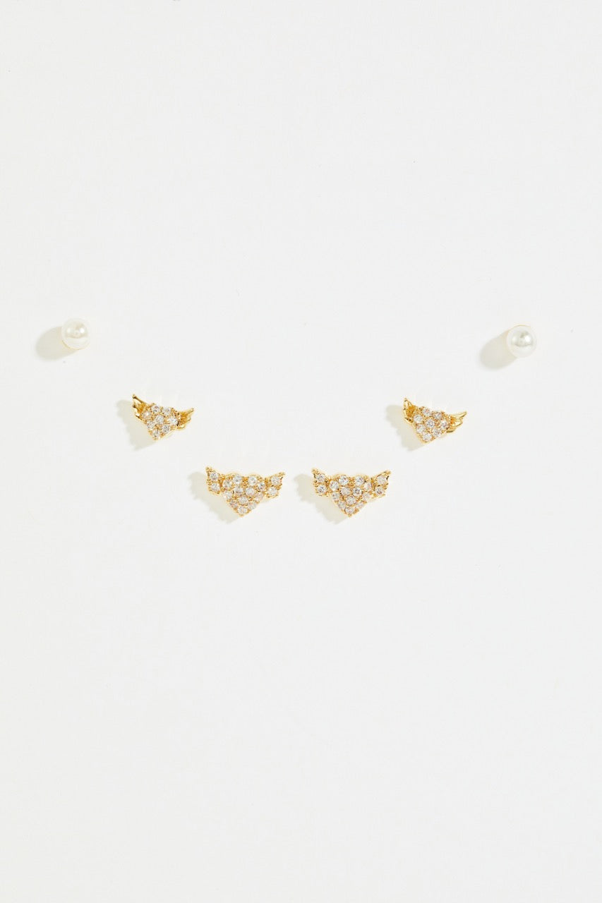 Gold-Plated Baby Butterfly & Pearl Stud Earring Set of 3 for Women