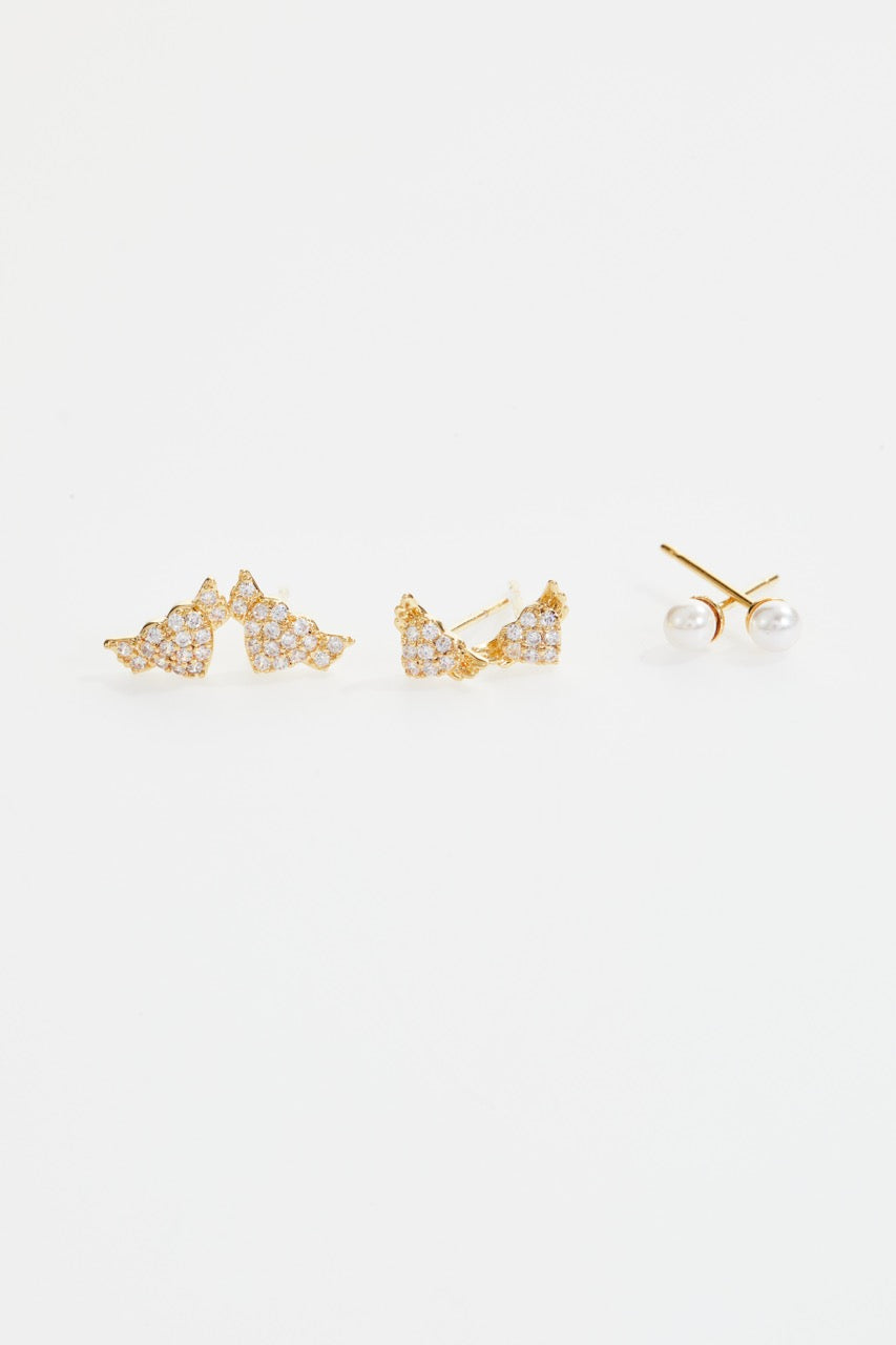 Gold-Plated Baby Butterfly & Pearl Stud Earring Set of 3 for Women
