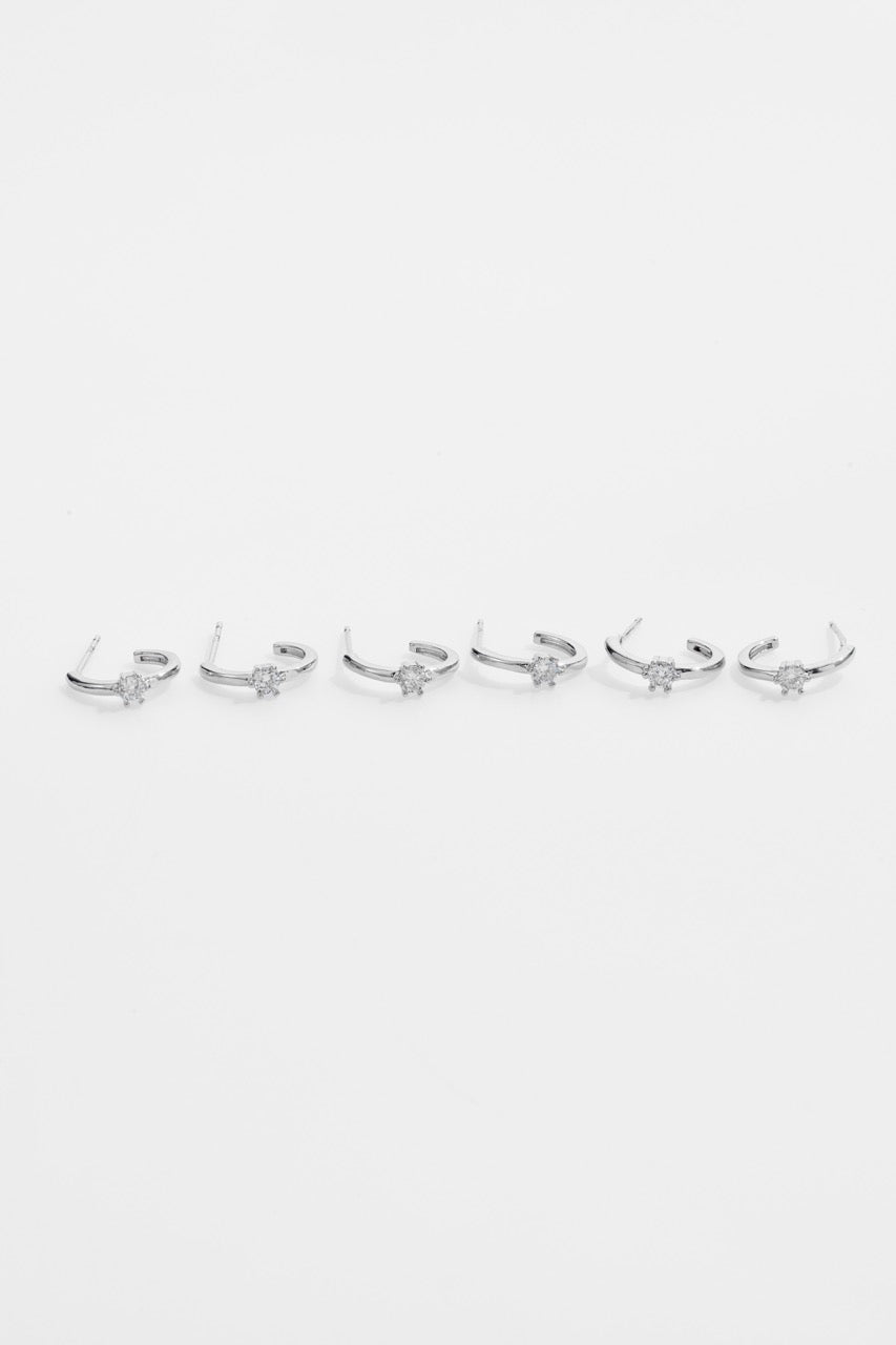Silver-Plated Half-Hoop CZ Earrings set of 3 for Women