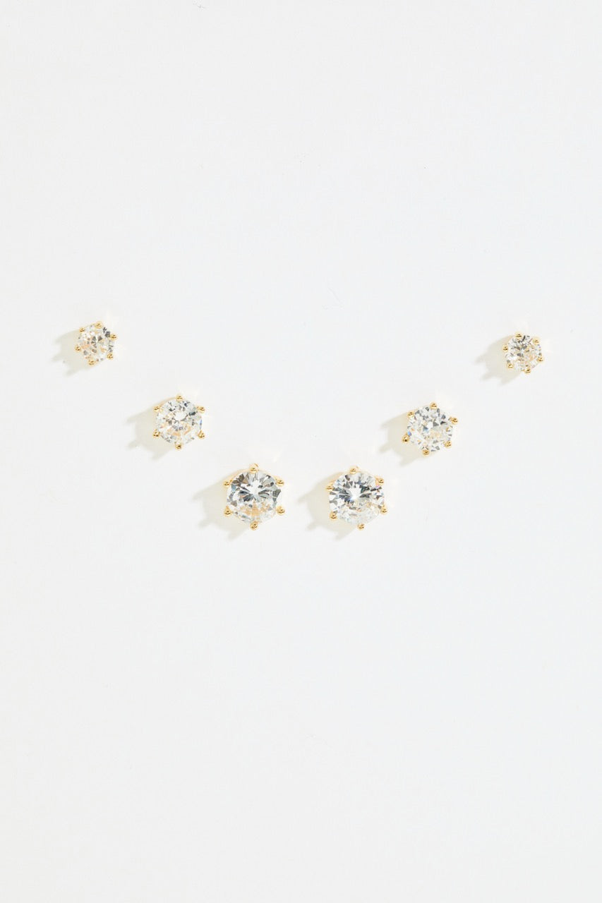 Gold-Plated CZ Stud & Ear Cuff Set of 3 for Women