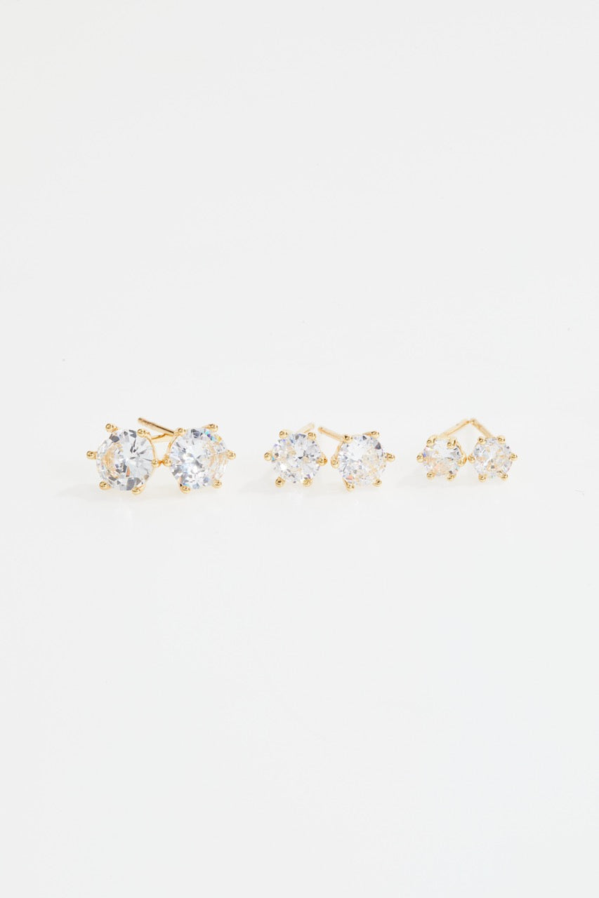 Gold-Plated CZ Stud & Ear Cuff Set of 3 for Women