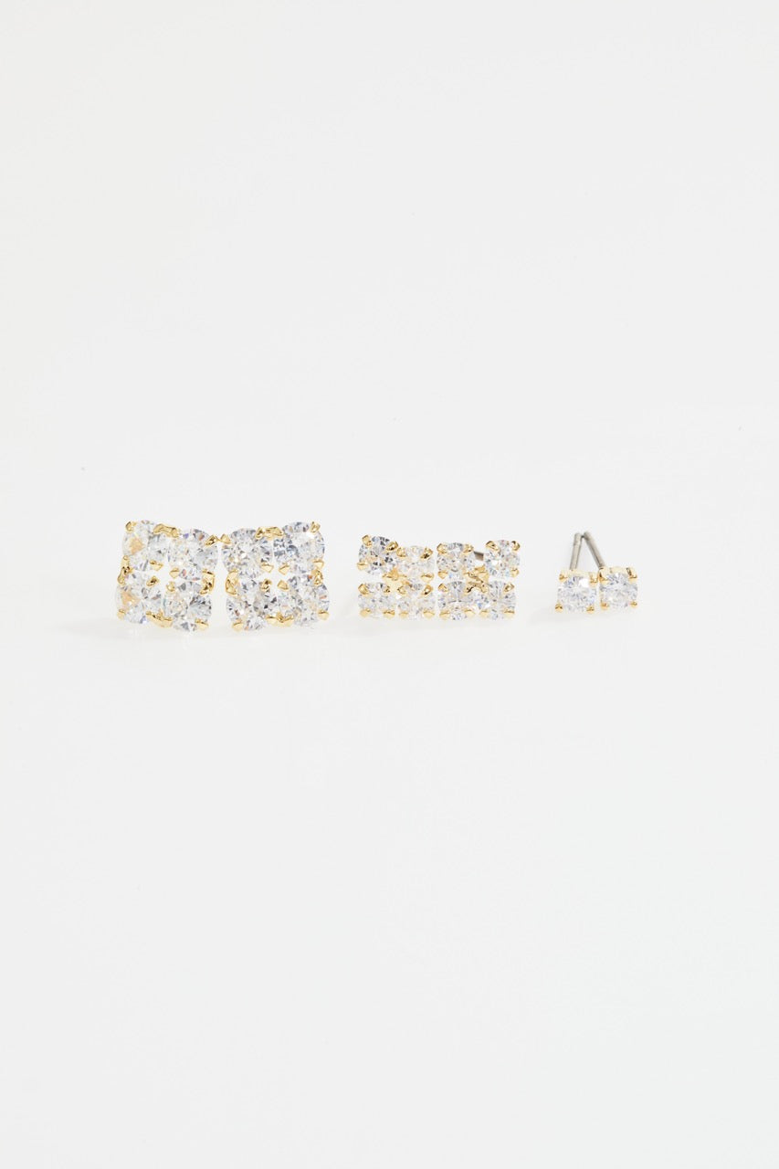 Gold-Plated CZ Stud & Ear Cuff Set of 3 for Women