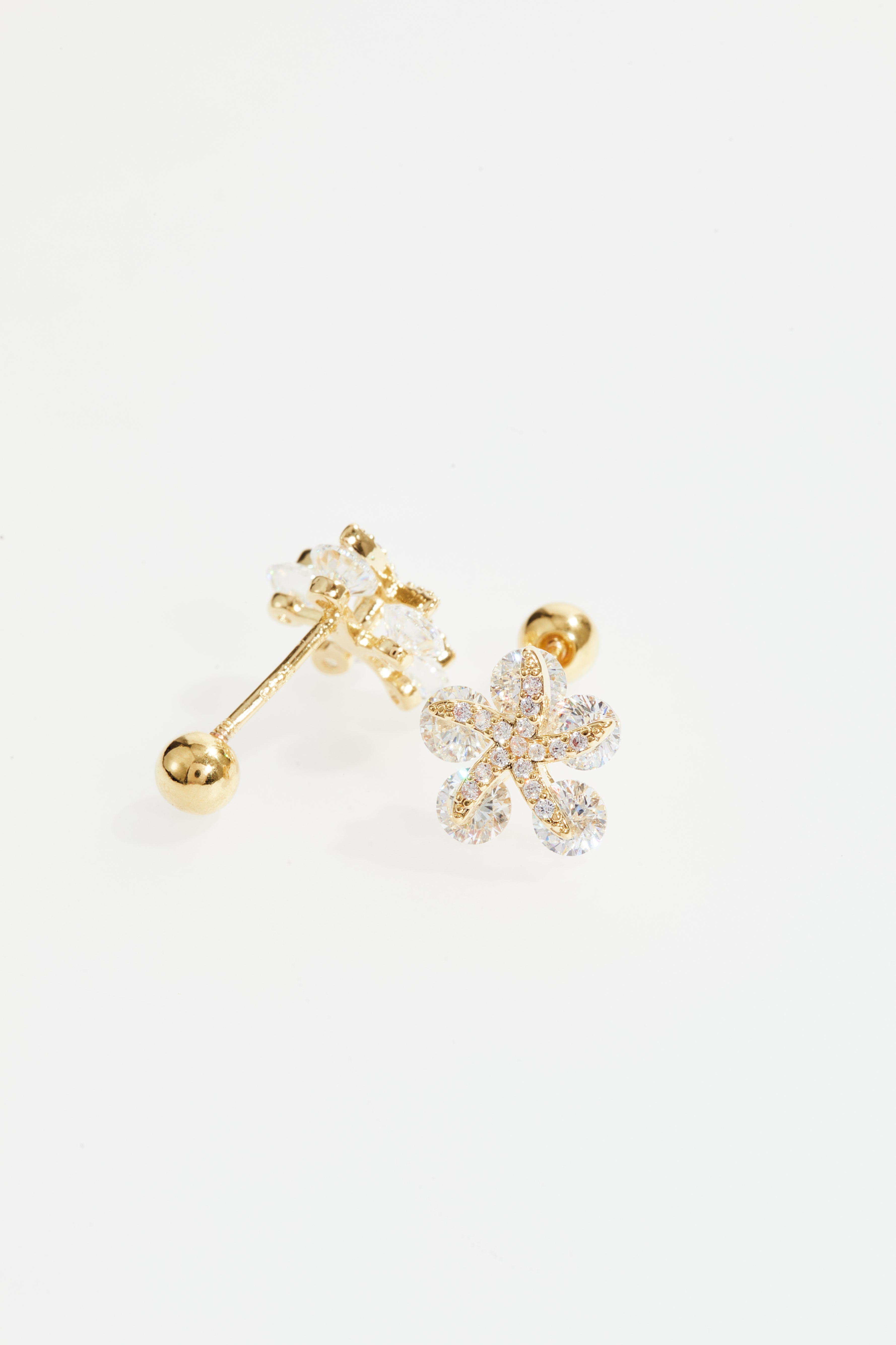 Gold-Plated CZ Flower Stud Earrings for Women