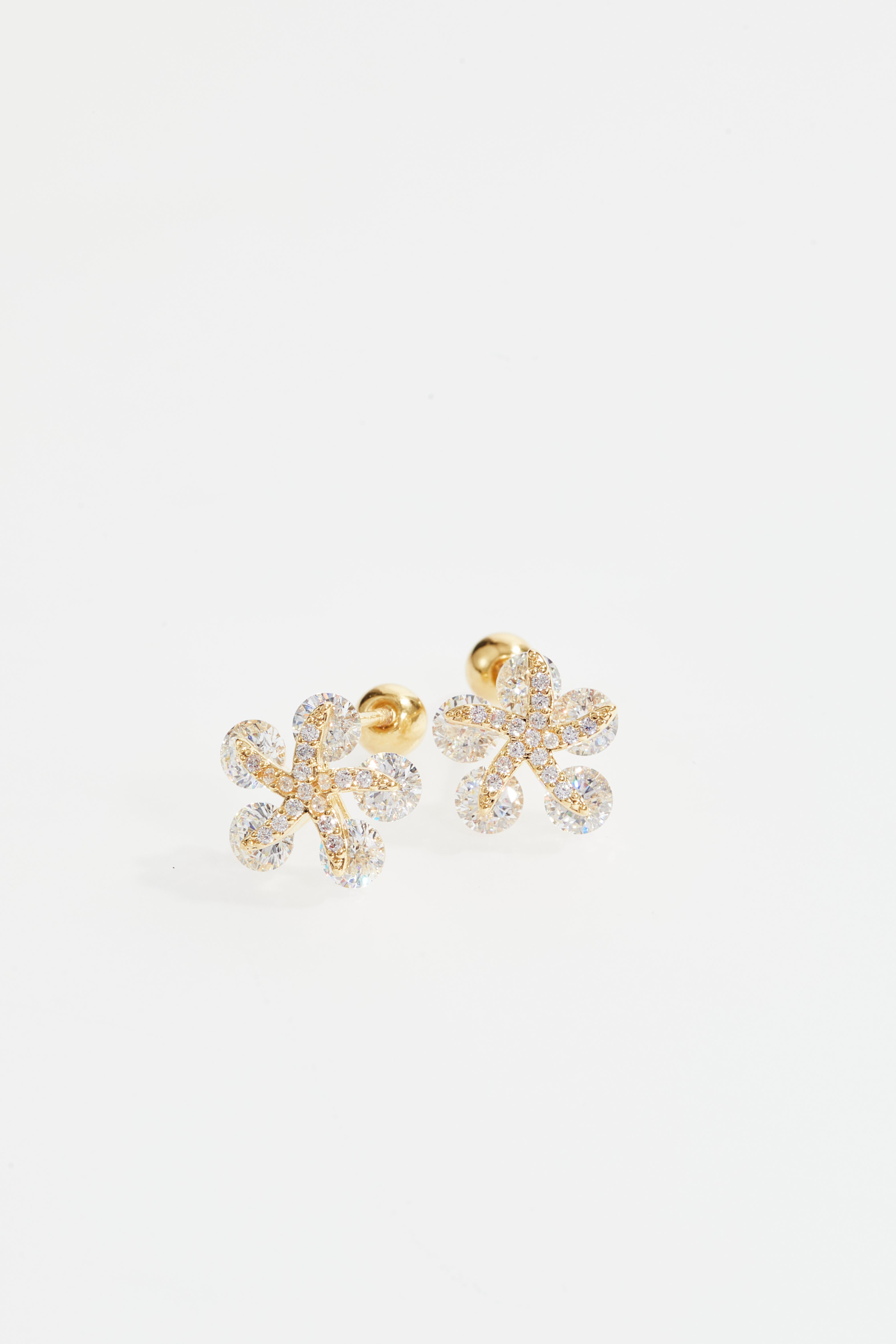 Gold-Plated CZ Flower Stud Earrings for Women