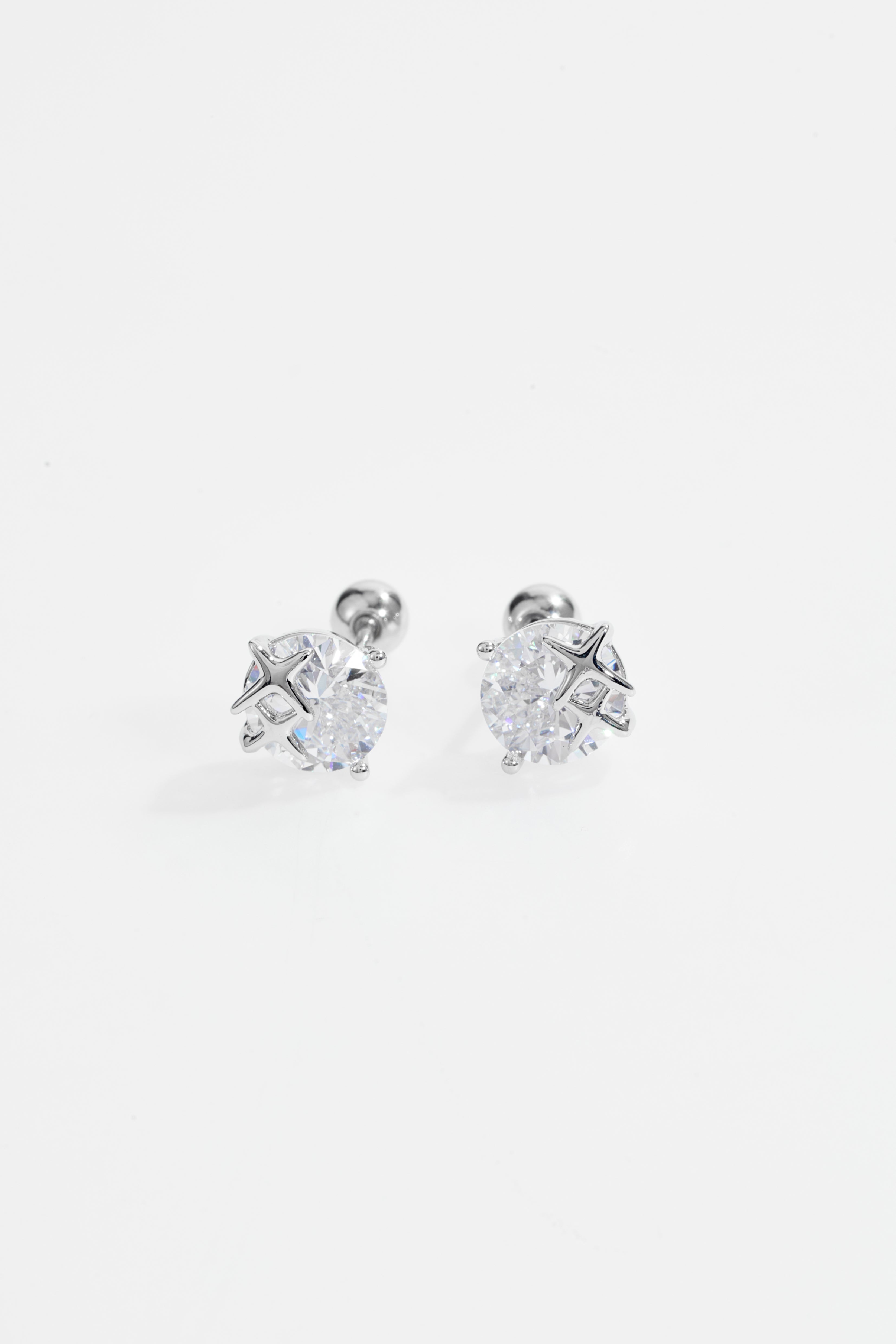 Silver-Plated Six-Prong CZ Solitaire Stud Earrings for Women