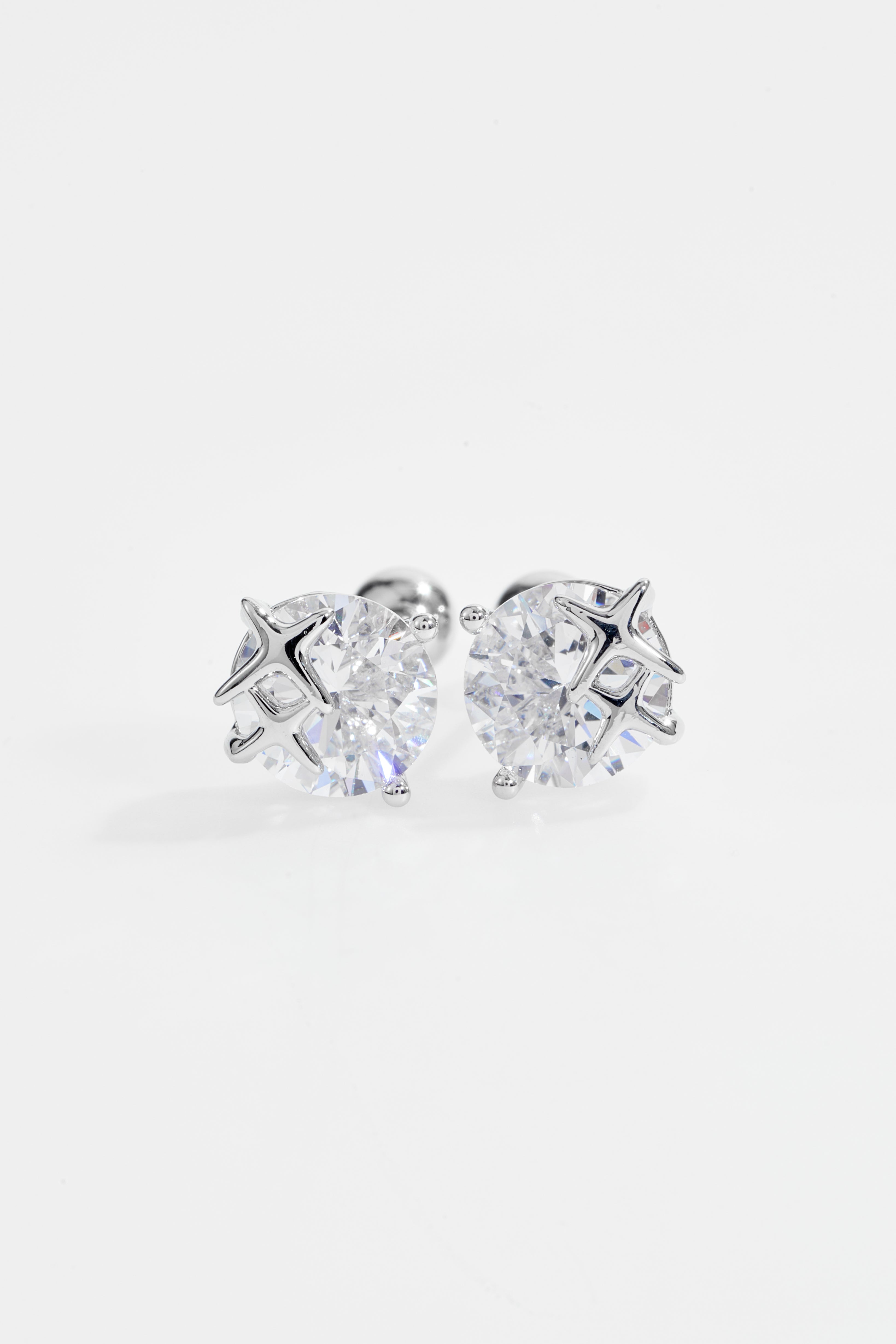 Silver-Plated Six-Prong CZ Solitaire Stud Earrings for Women