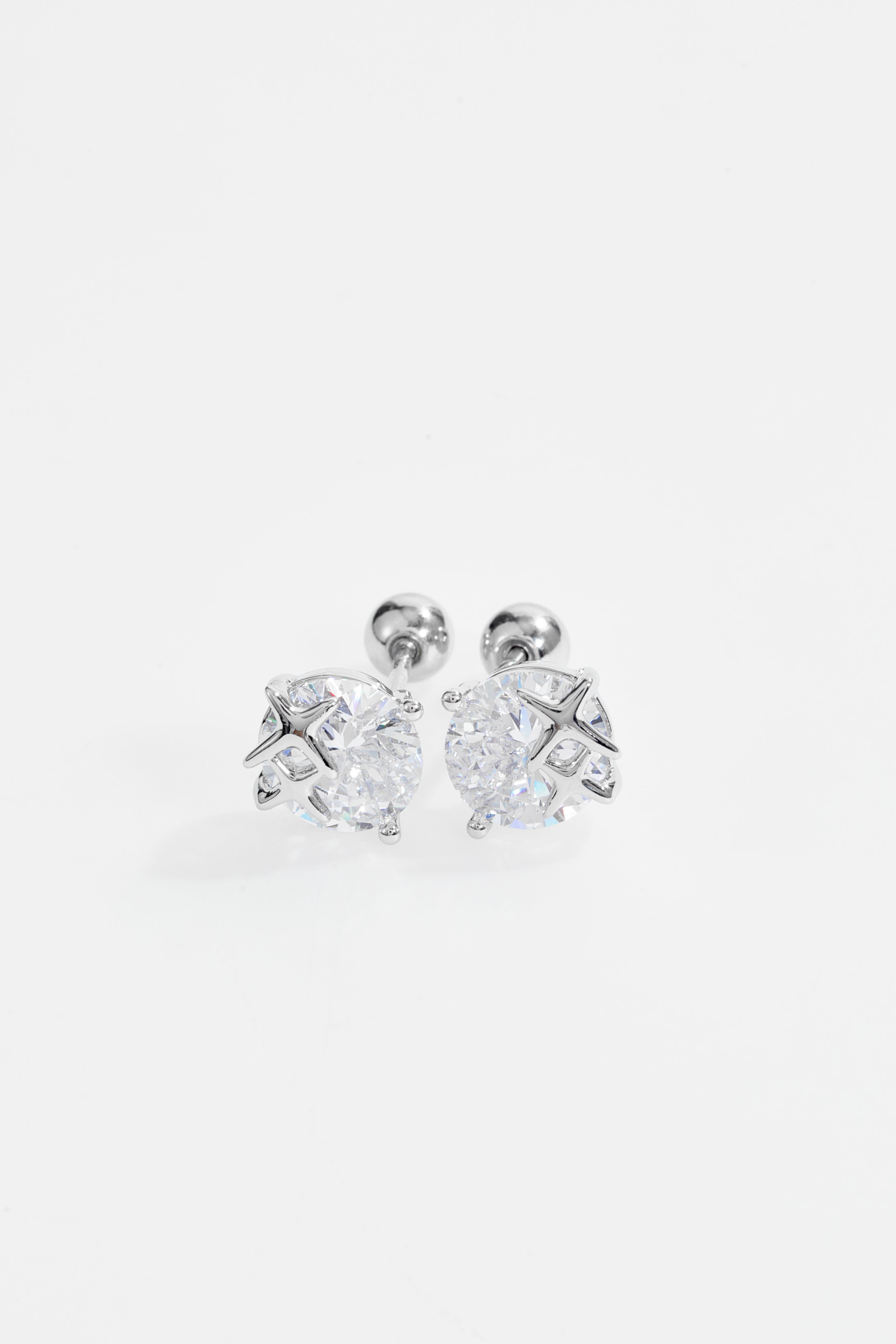 Silver-Plated Six-Prong CZ Solitaire Stud Earrings for Women