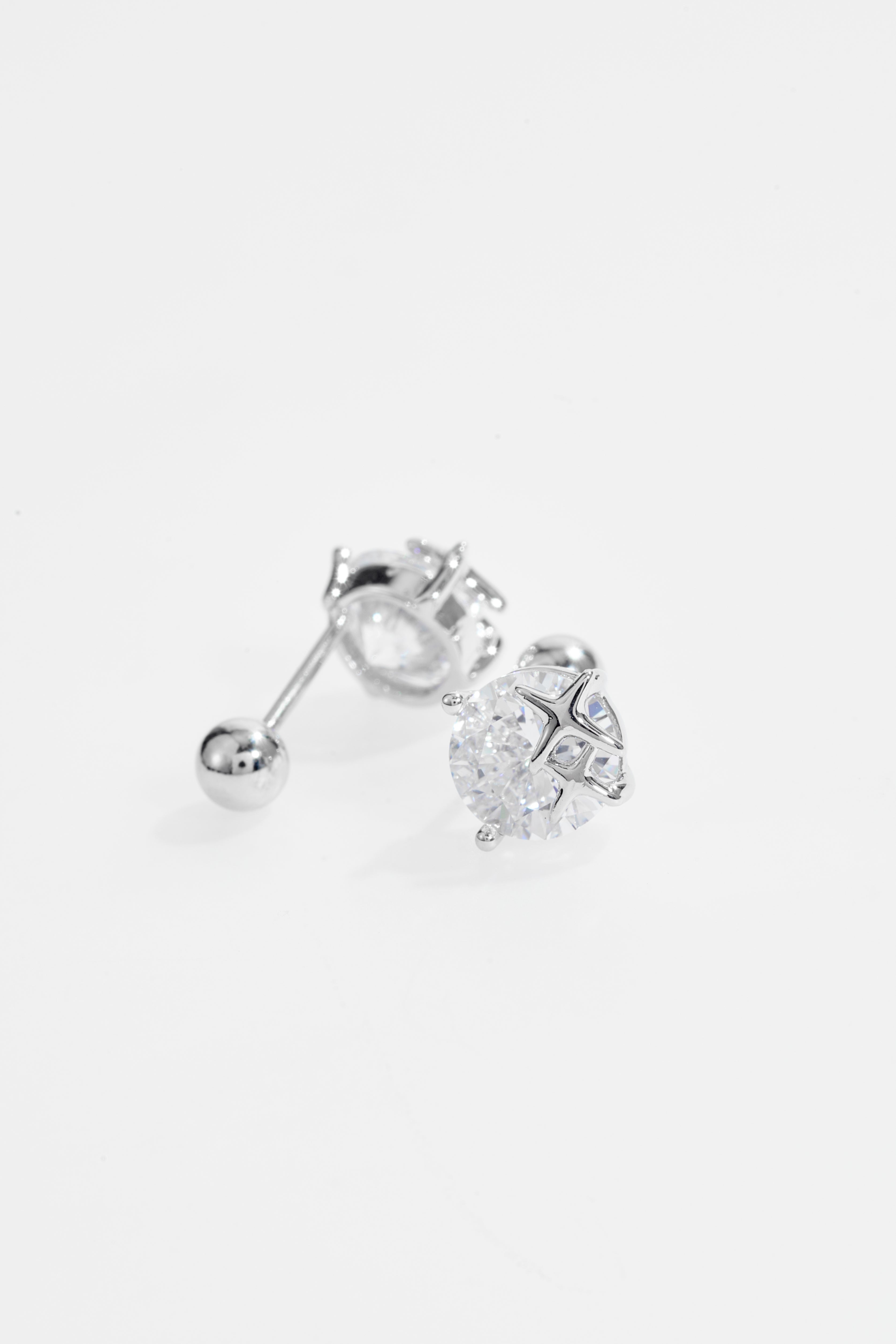 Silver-Plated Six-Prong CZ Solitaire Stud Earrings for Women