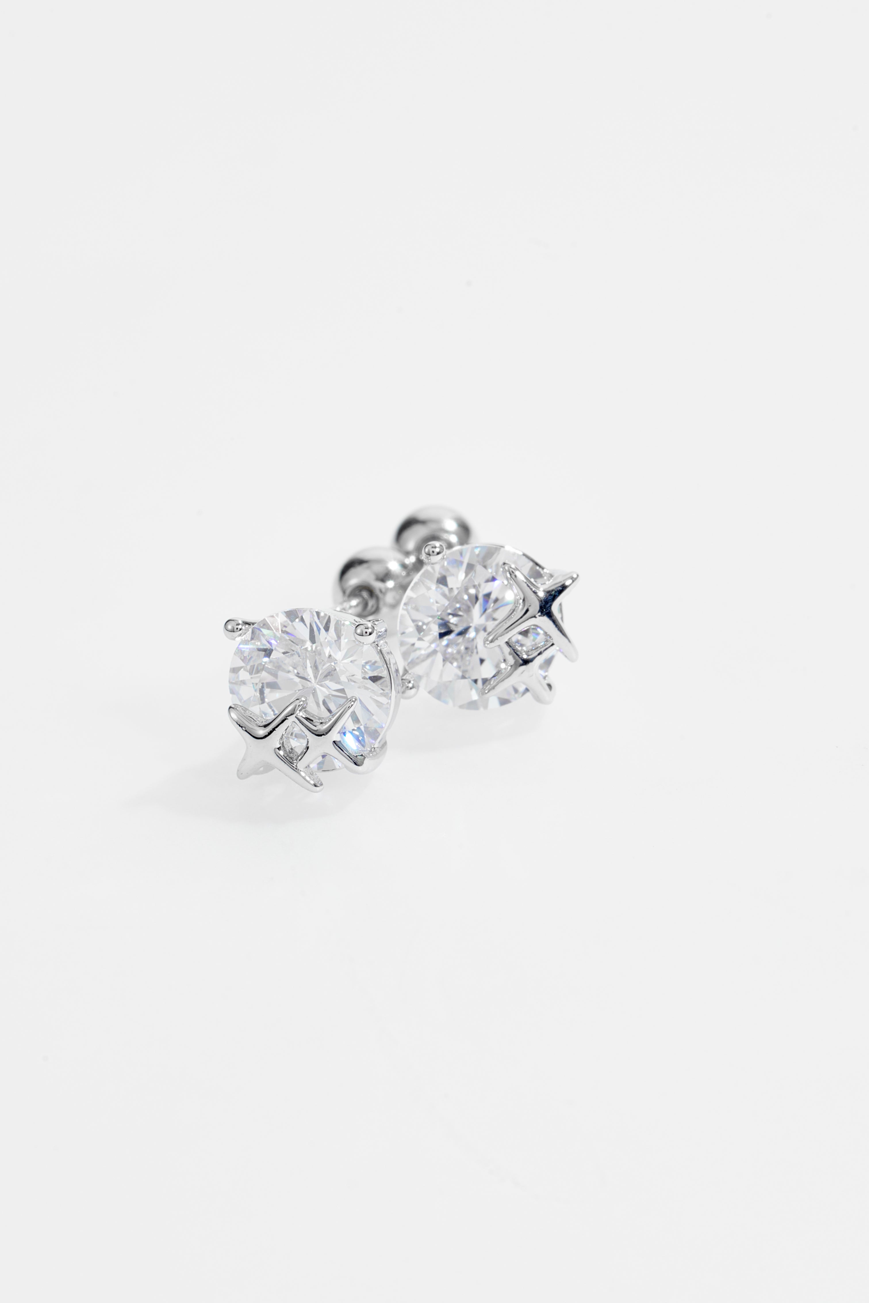 Silver-Plated Six-Prong CZ Solitaire Stud Earrings for Women
