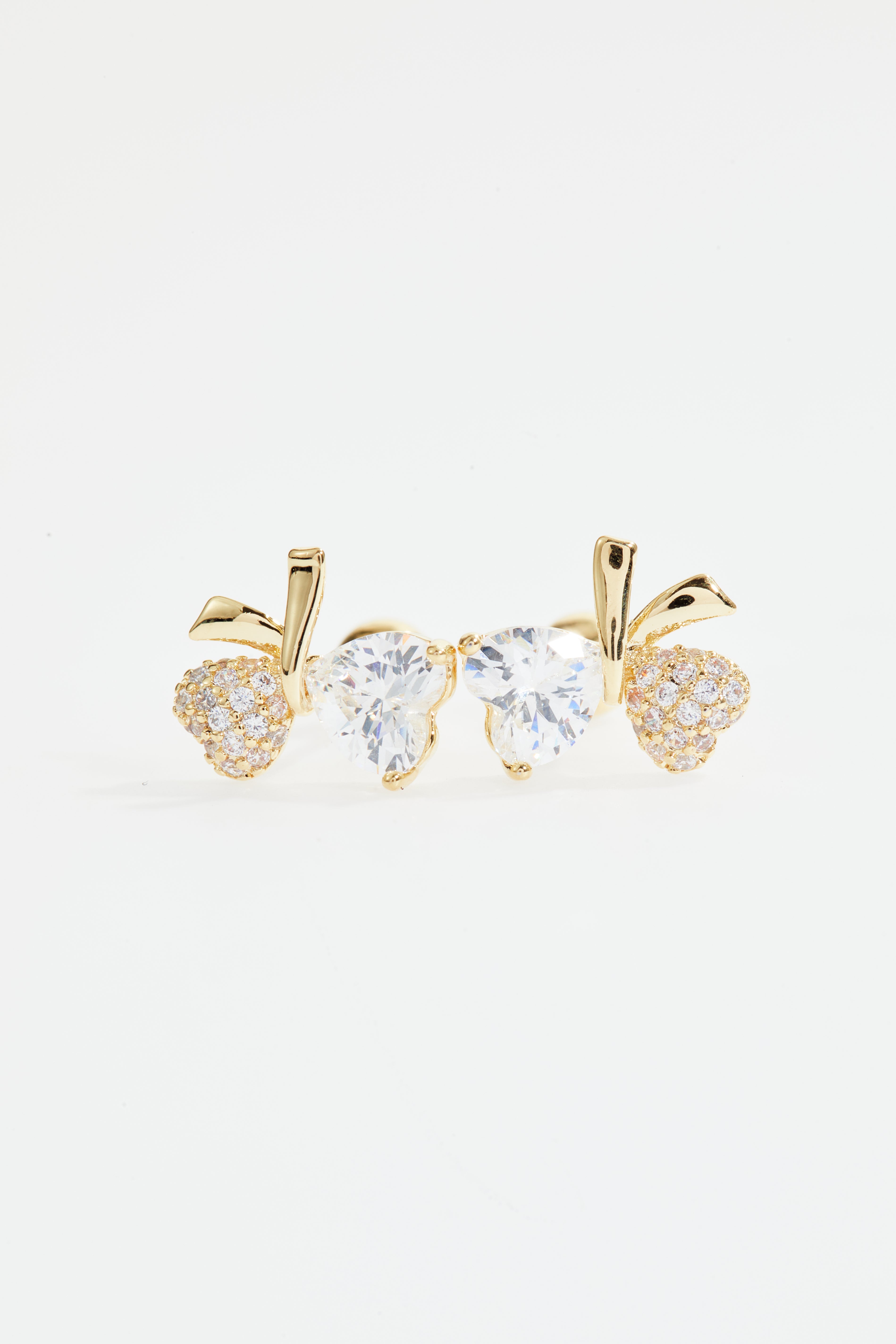 Gold-Plated Heart CZ Apple Stud Earrings for Women
