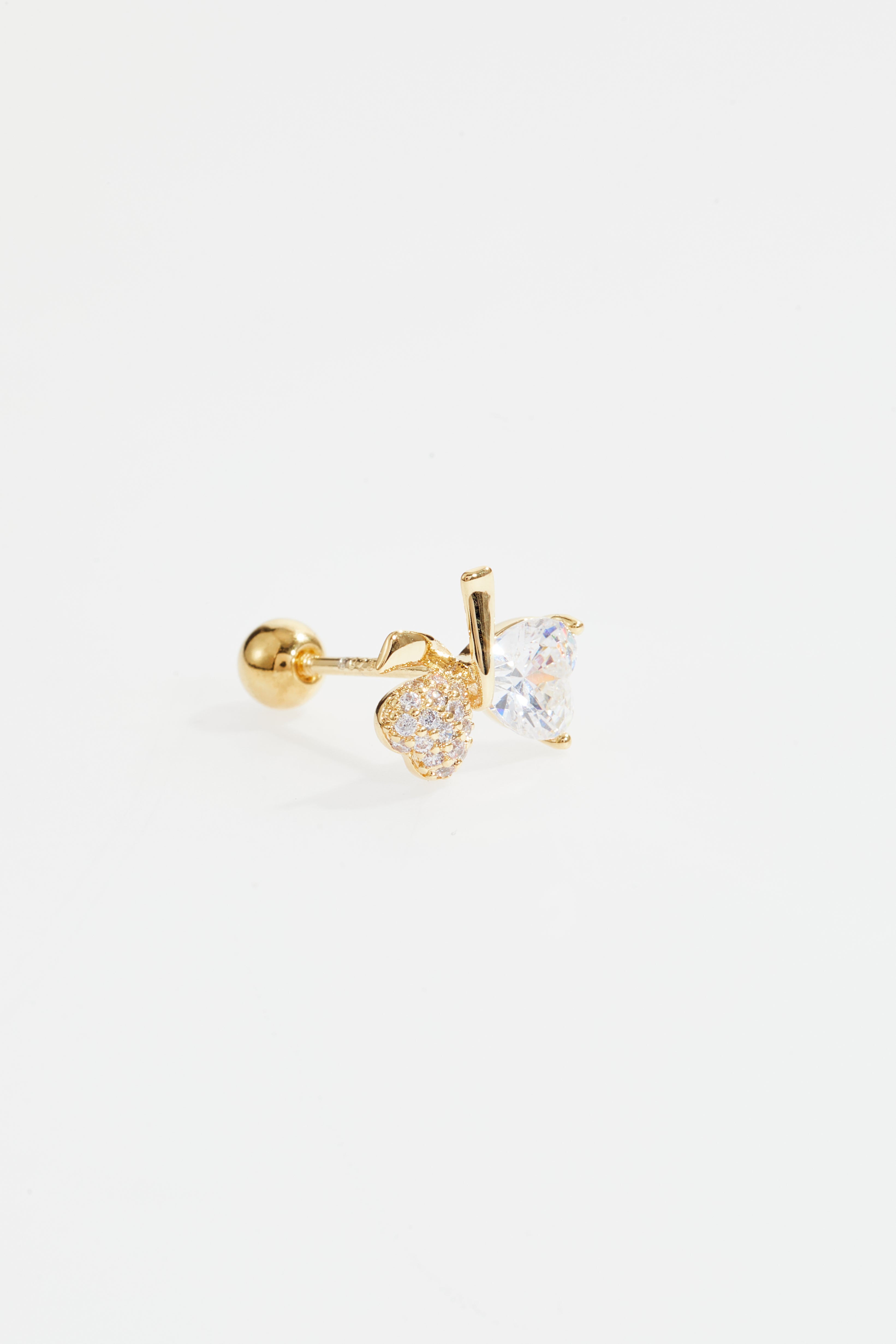 Gold-Plated Heart CZ Apple Stud Earrings for Women