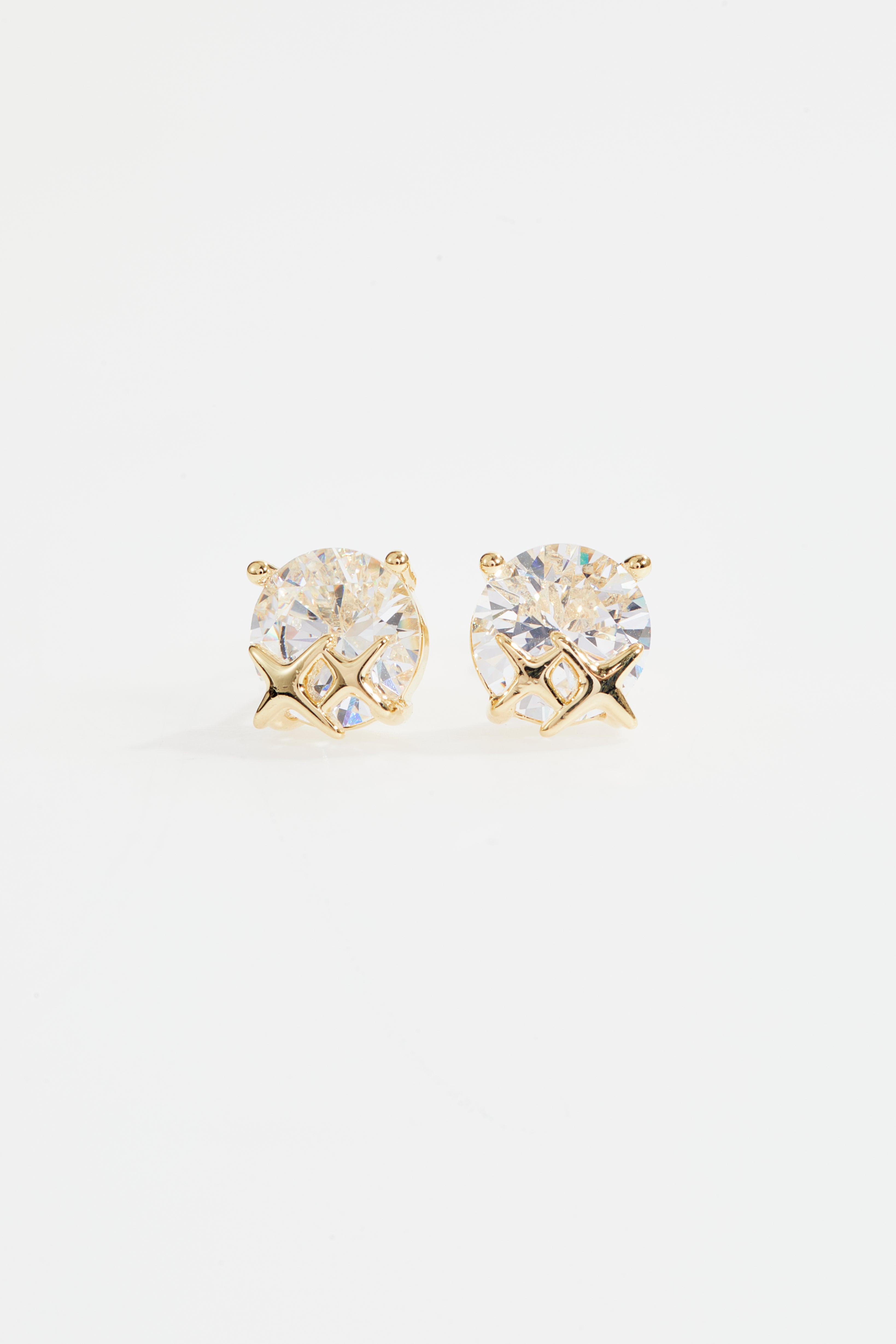 Gold-Plated Six-Prong CZ Solitaire Stud Earrings for Women