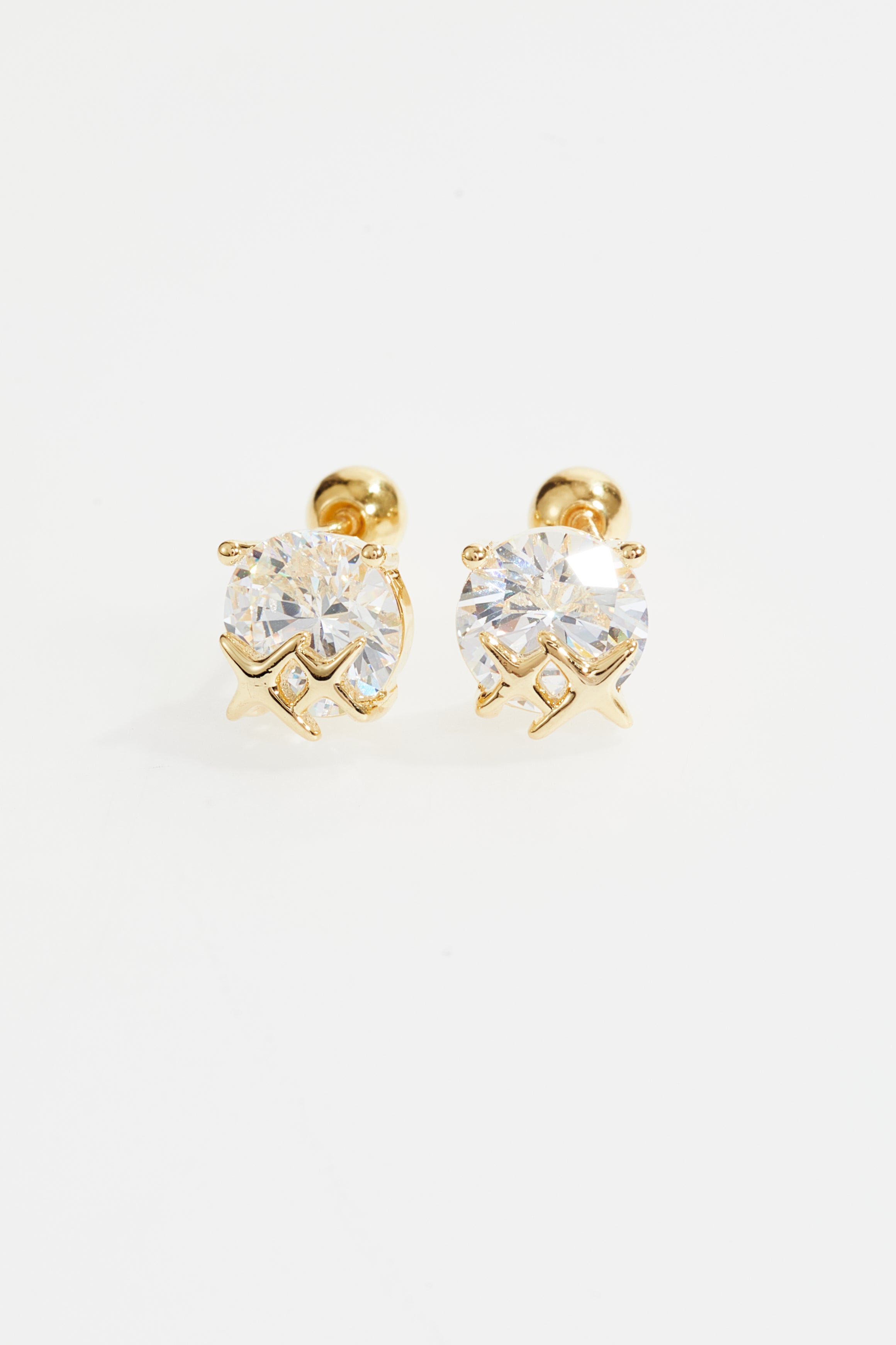 Gold-Plated Six-Prong CZ Solitaire Stud Earrings for Women