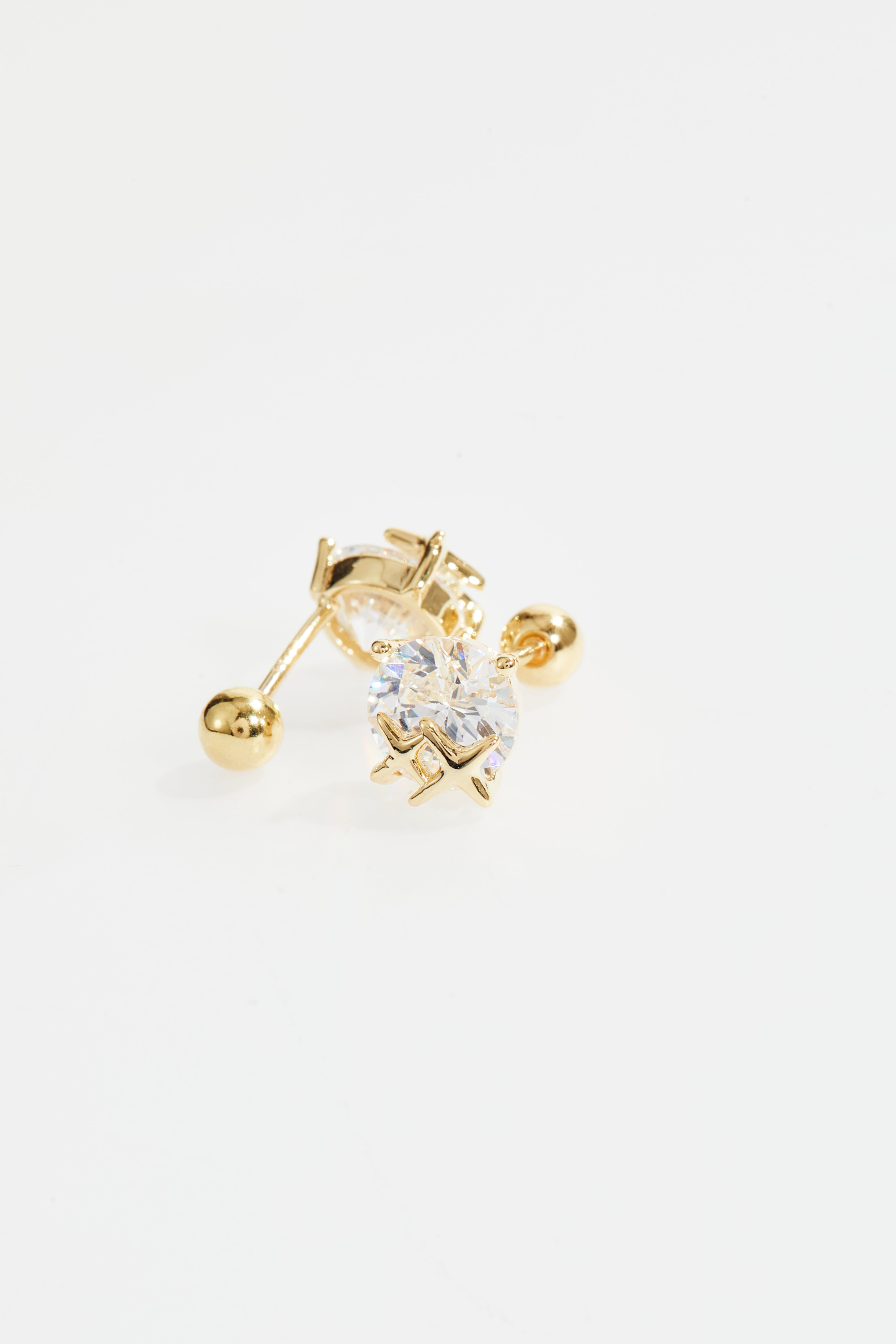 Gold-Plated Six-Prong CZ Solitaire Stud Earrings for Women