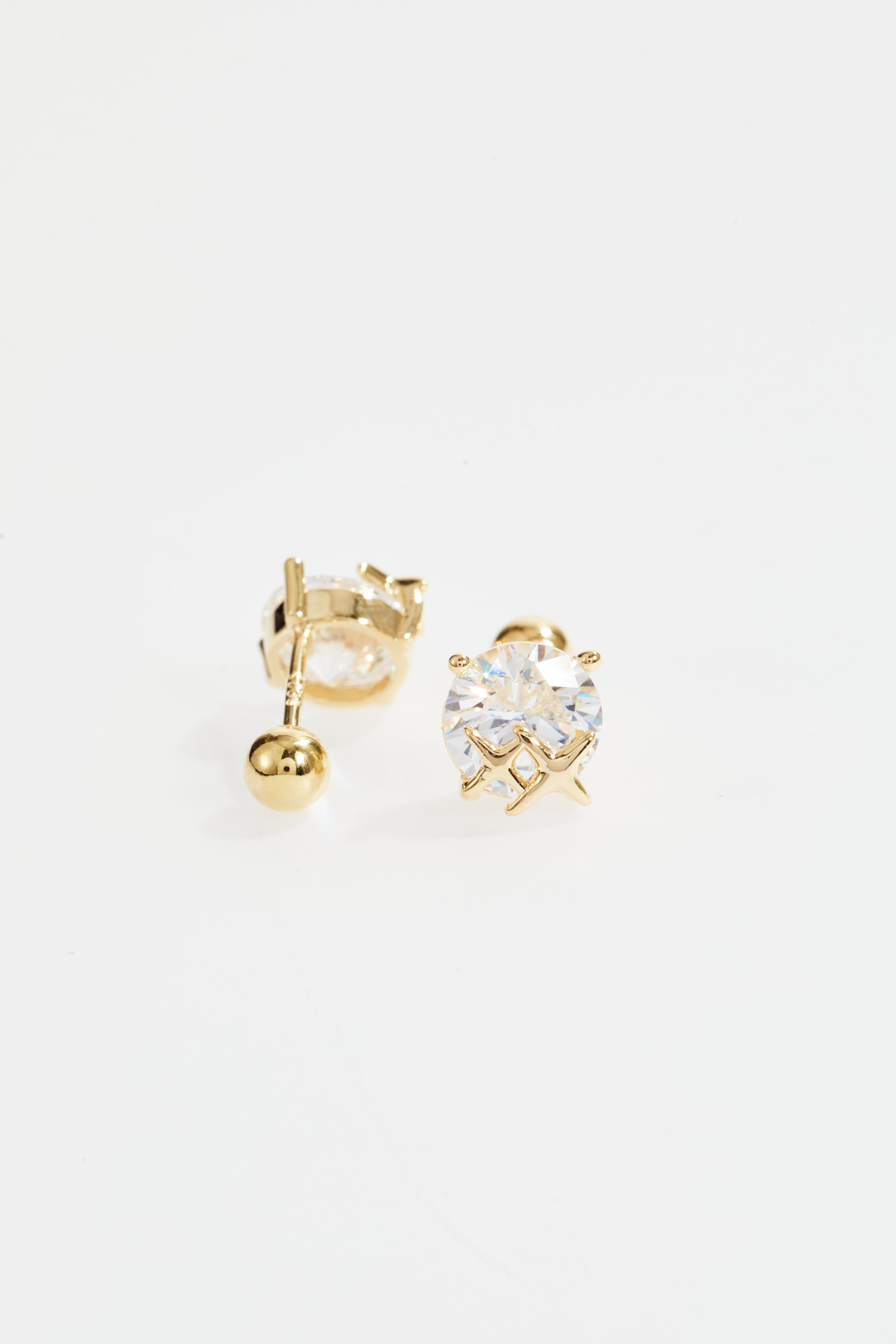 Gold-Plated Six-Prong CZ Solitaire Stud Earrings for Women