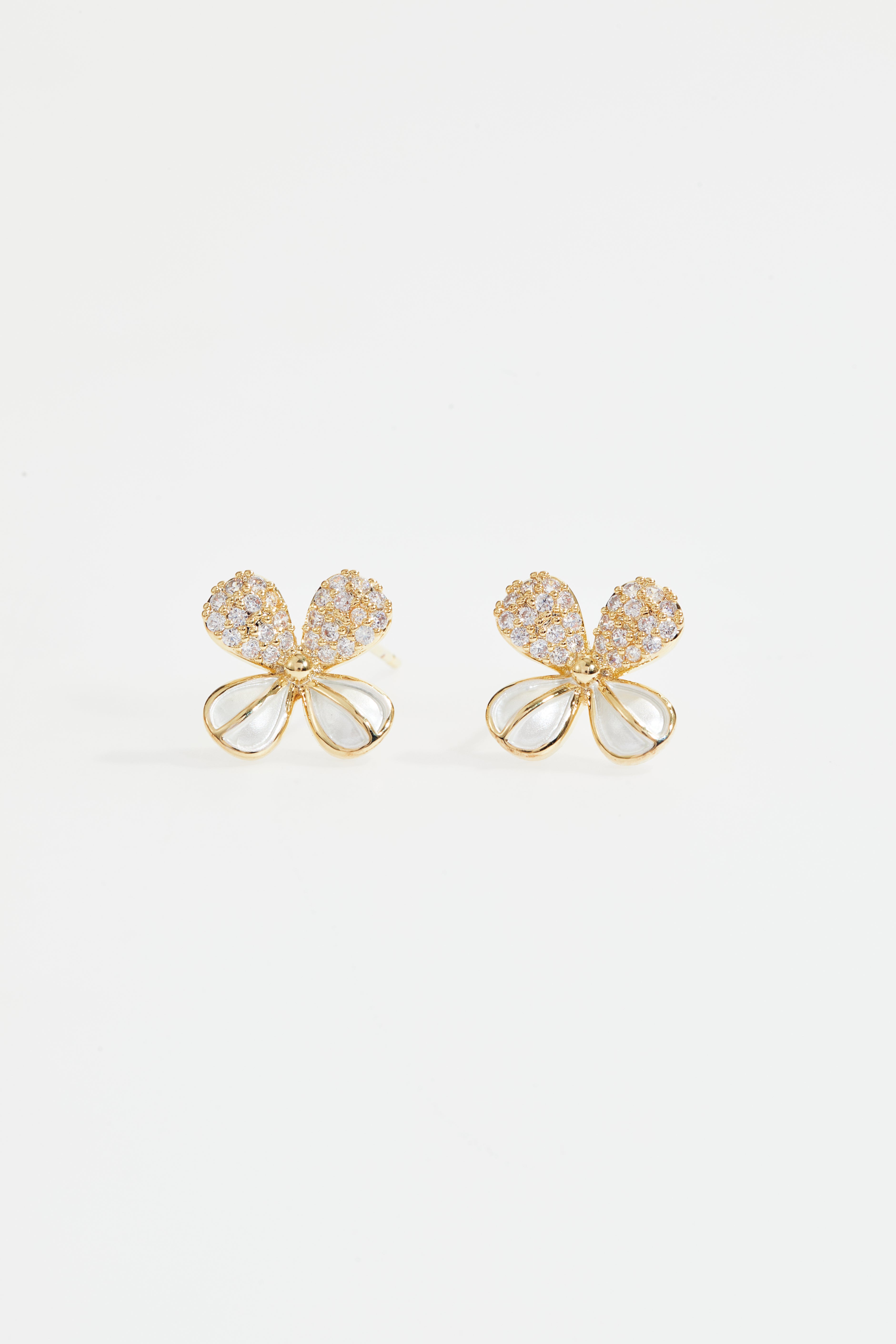Gold-Plated Floral CZ & Pearl Stud Earrings for Women