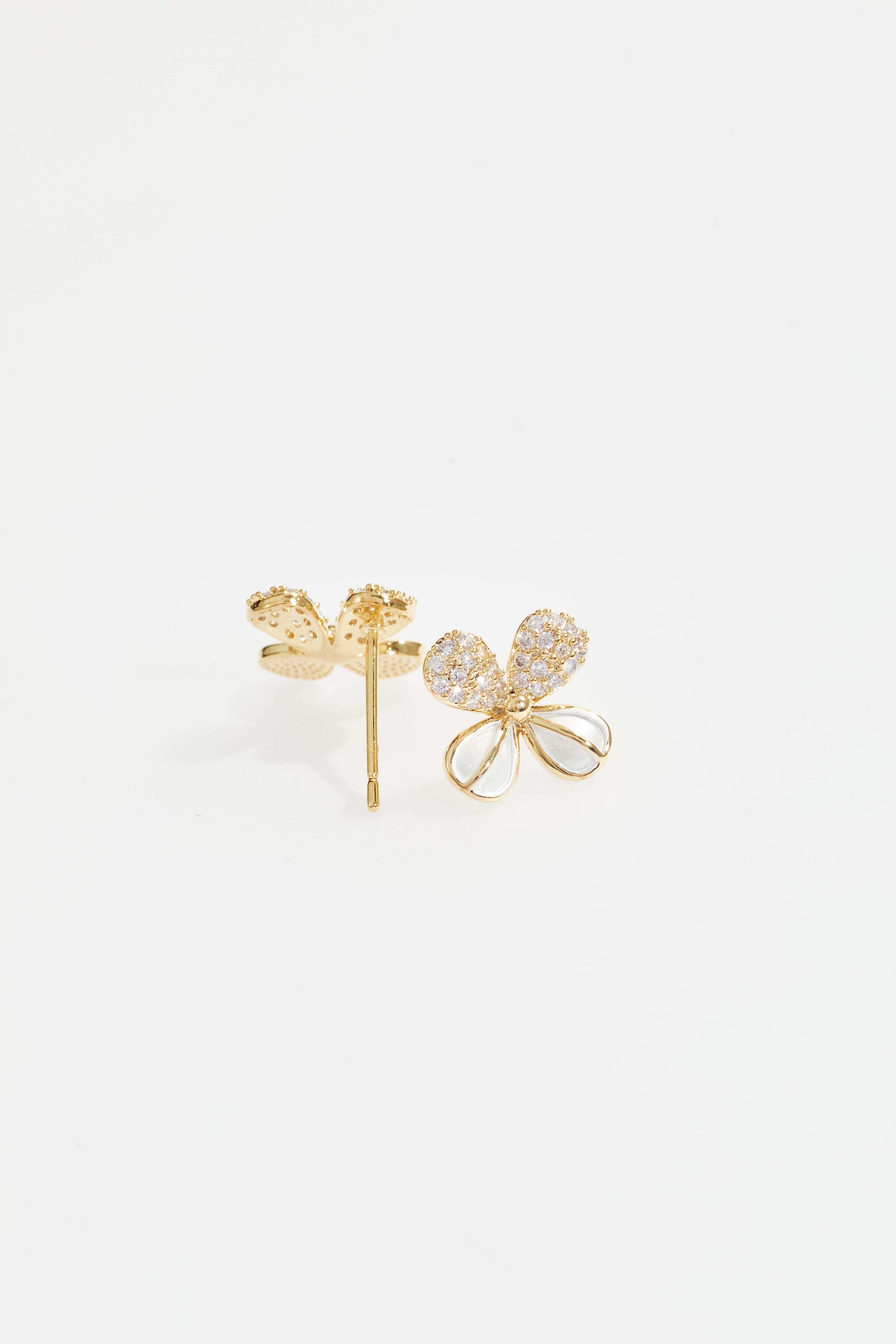 Gold-Plated Floral CZ & Pearl Stud Earrings for Women