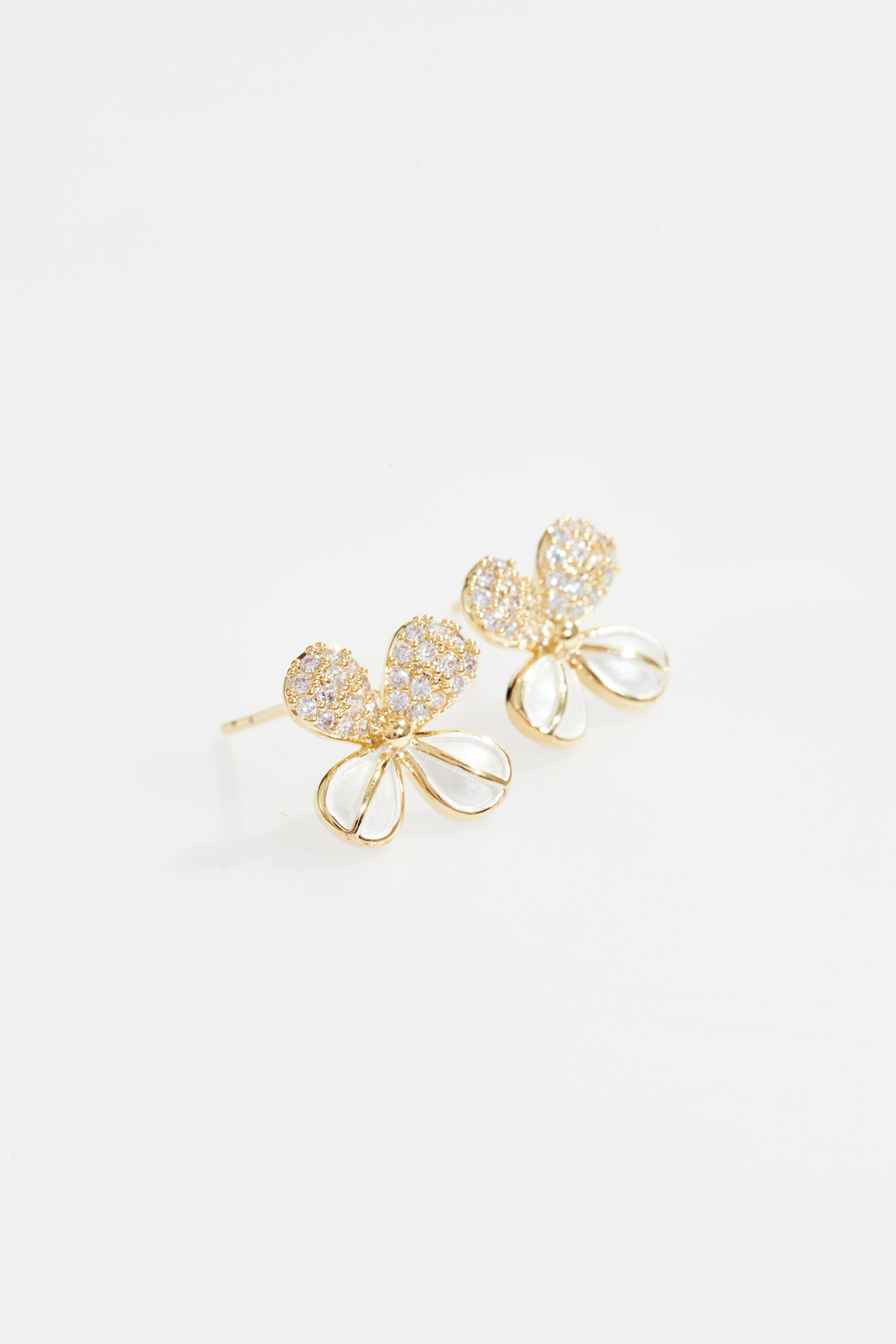 Gold-Plated Floral CZ & Pearl Stud Earrings for Women