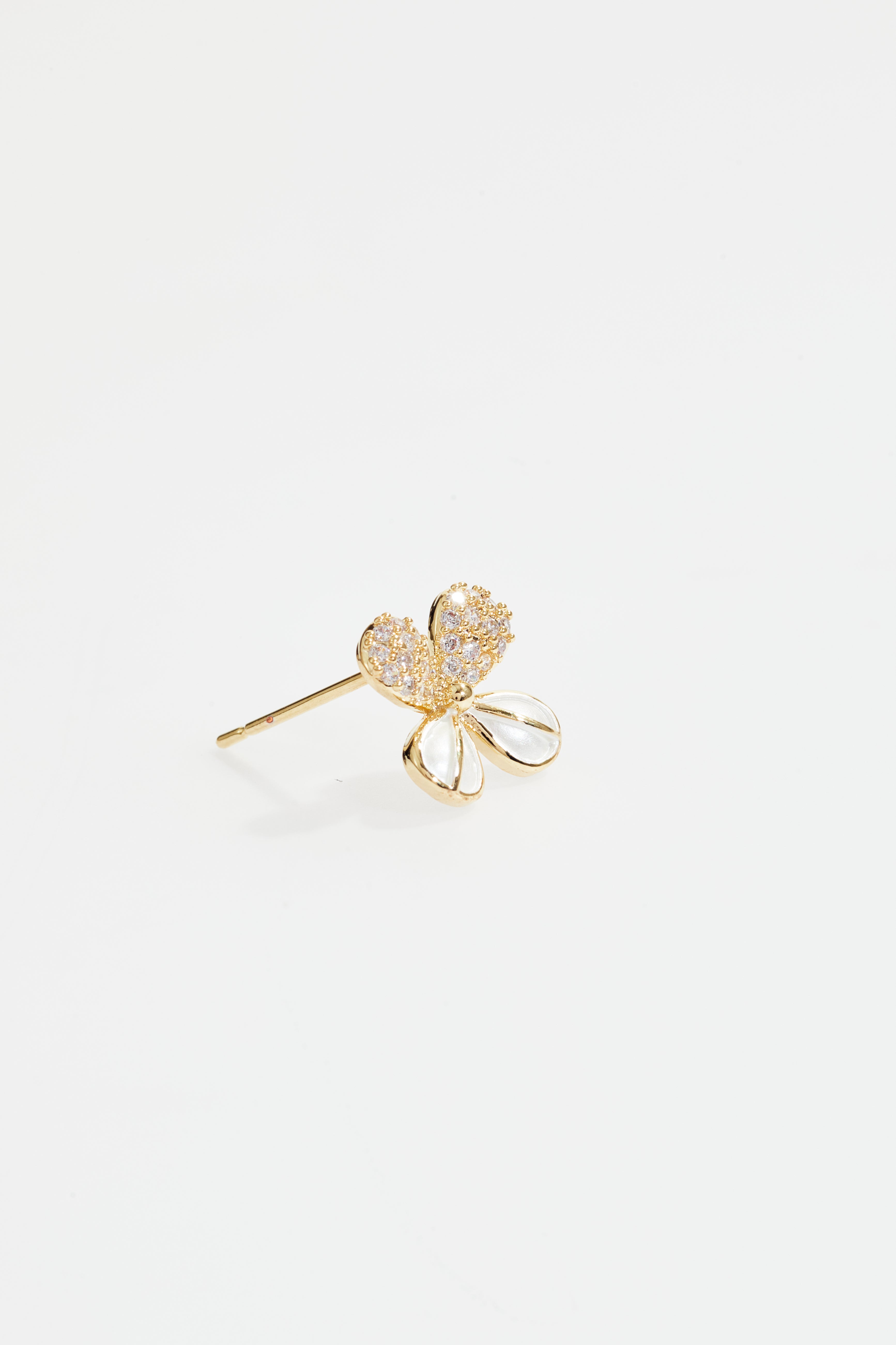 Gold-Plated Floral CZ & Pearl Stud Earrings for Women