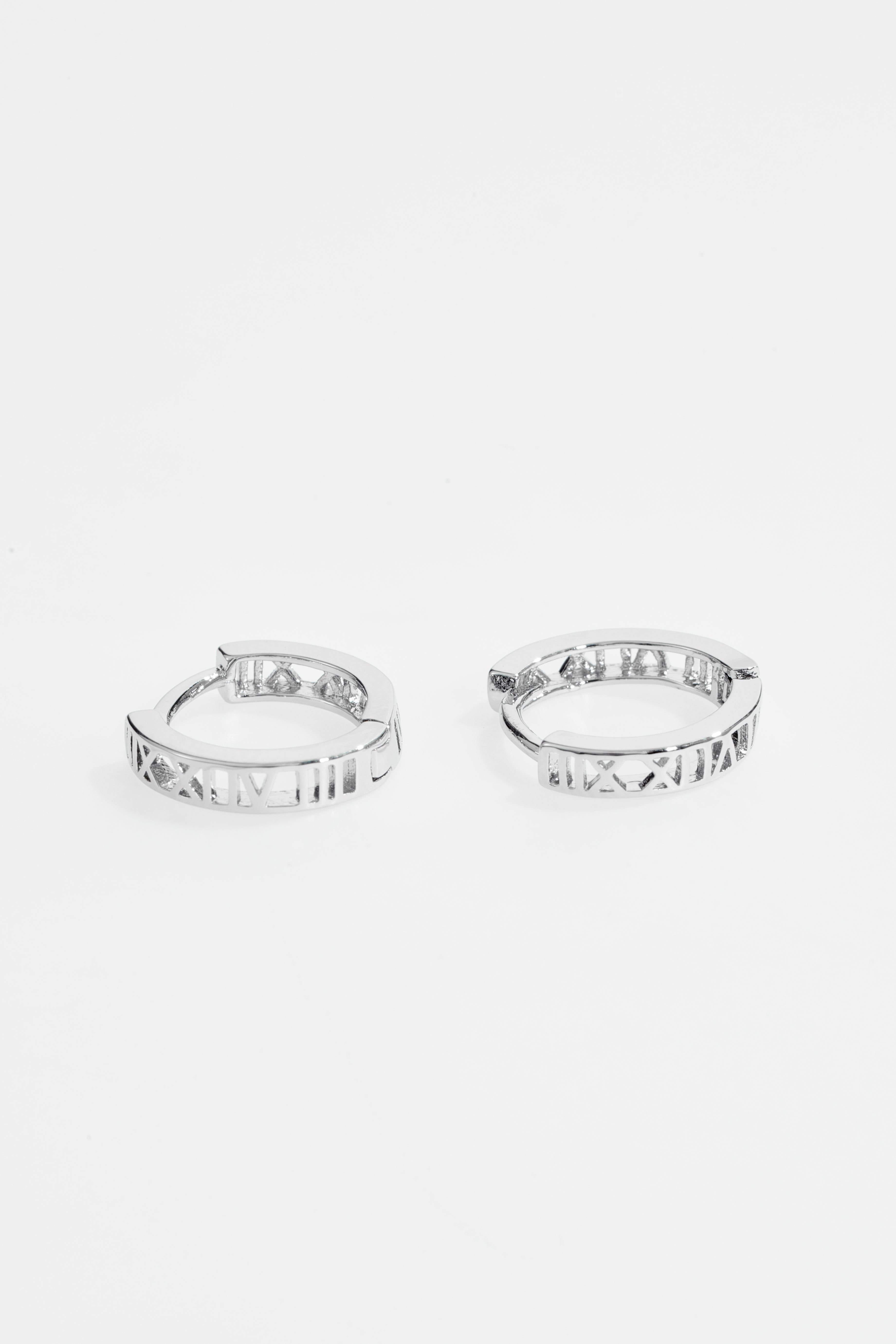 Silver-Plated Roman Numeral Cut-Out Hoop Earrings for Women