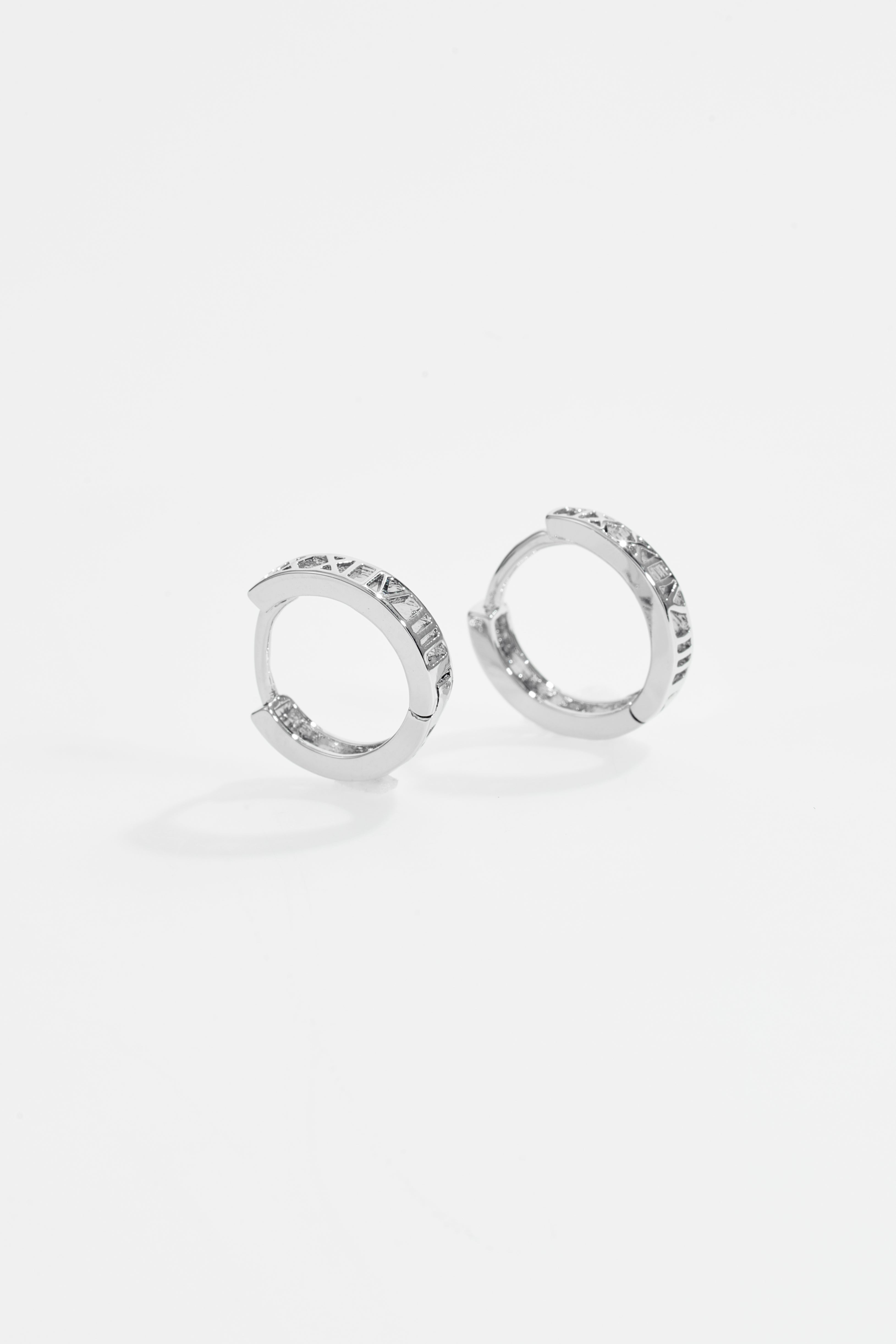Silver-Plated Roman Numeral Cut-Out Hoop Earrings for Women